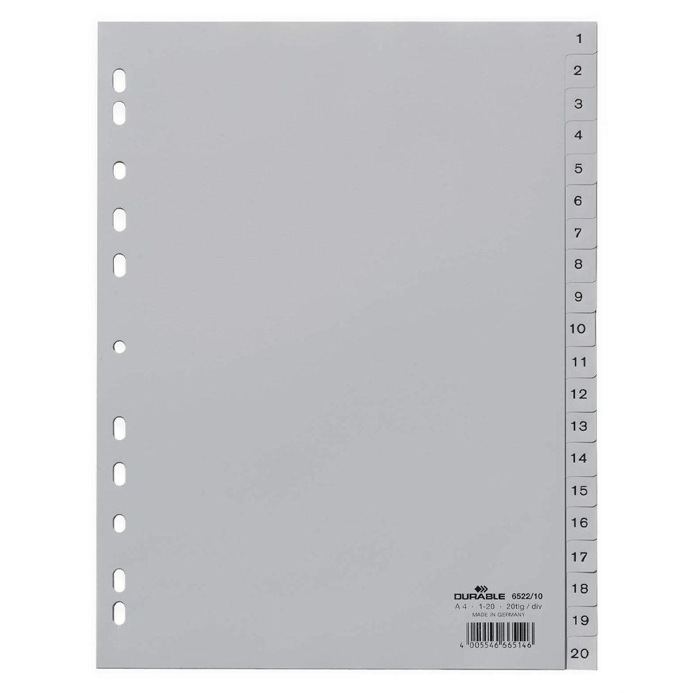 DURABLE Zahlenregister A4 1-20 PP volldeckend grau Ordnen,Archivieren,Verstauen