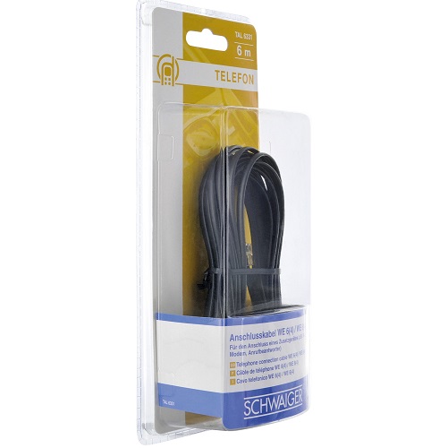 Schwaiger TAE Kabel RJ11 -> RJ11 6P4C 6m Schwarz flach