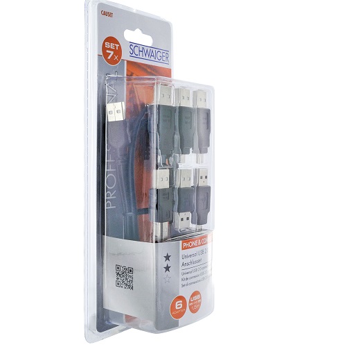 Schwaiger USB Universalanschluss Set 6 Adapter/Länge: 1,5 m Adapter
