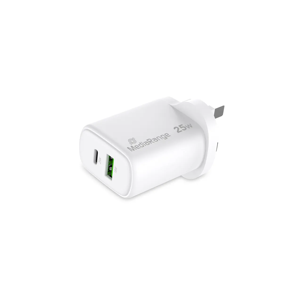 MediaRange Ladegerät 25W 2-Port 1x USB-A/1x USB-C UK GaN, ws Ladegerät