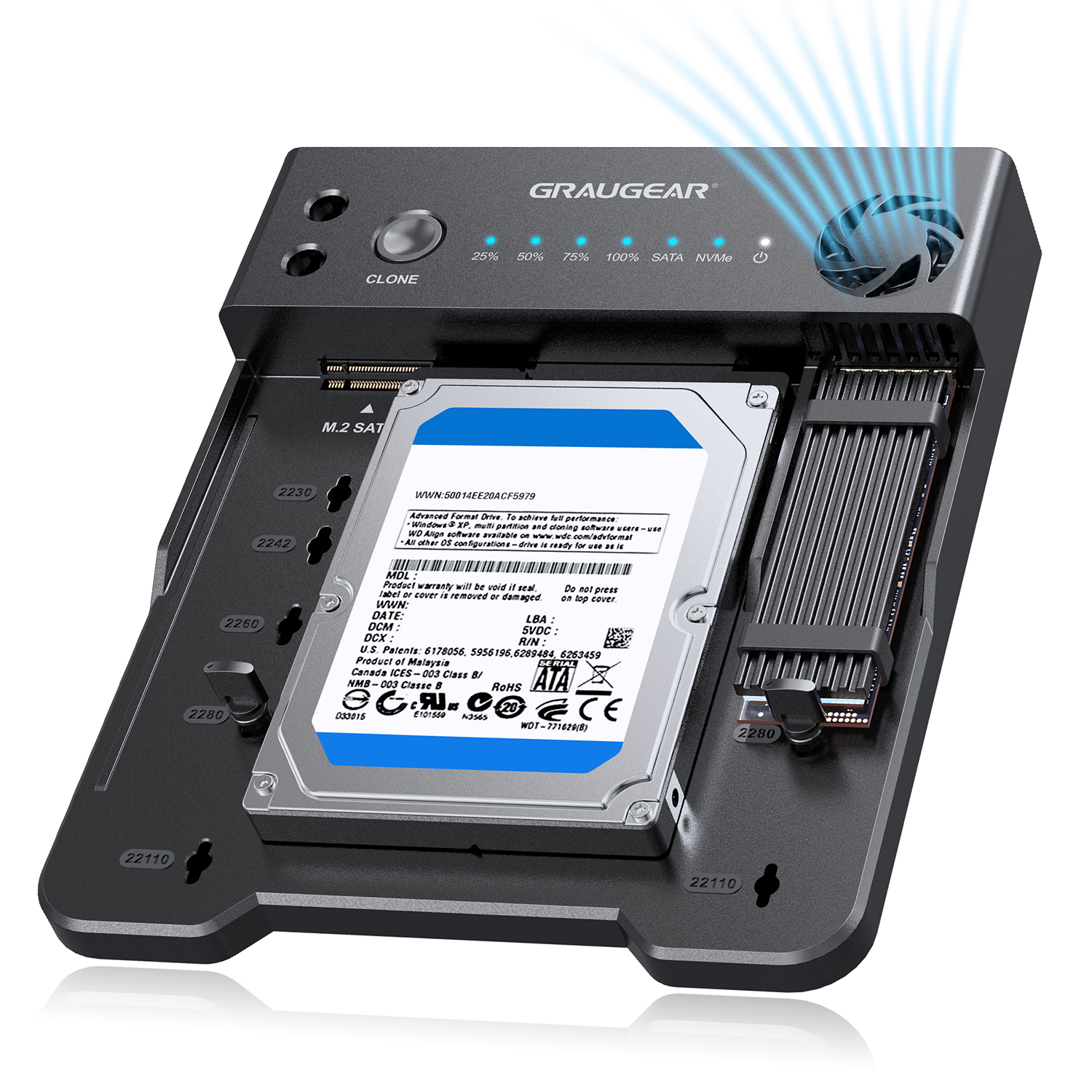 GRAUGEAR Klonstation für M.2 NVMe/SATA SSDds & 2,5/3,5 HDD Dockingstation