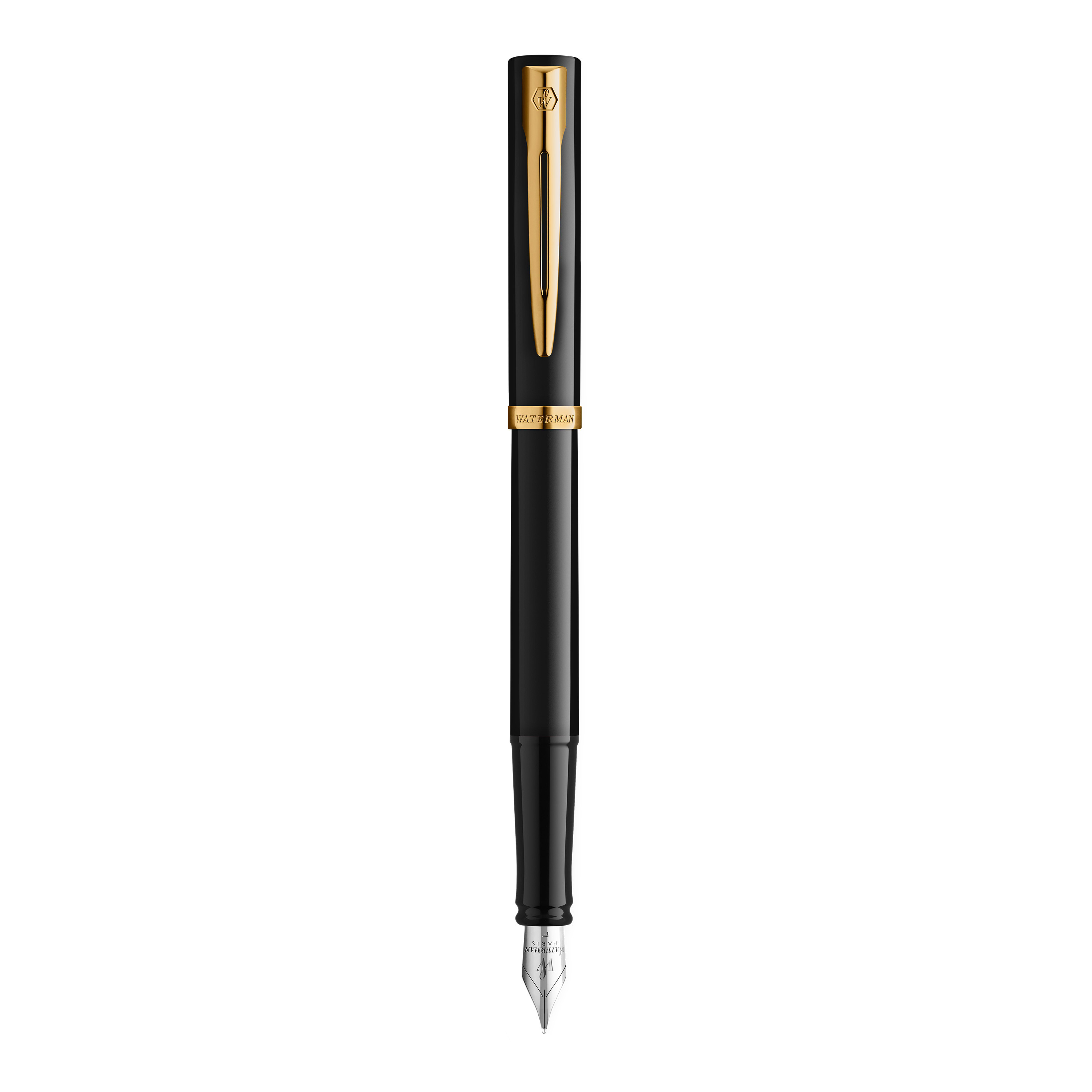WATERMAN Füllfederhalter IMPRESSION schwarzer Lack GT M Blau Geschenkbox