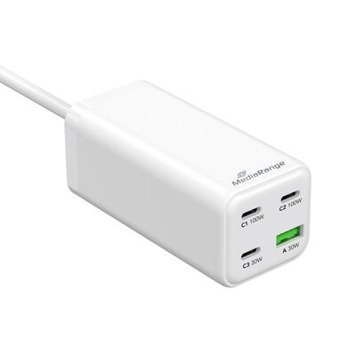 MediaRange Ladestation 100W 4-Port 1xUSB-A/3xUSB-C GaN, weiß