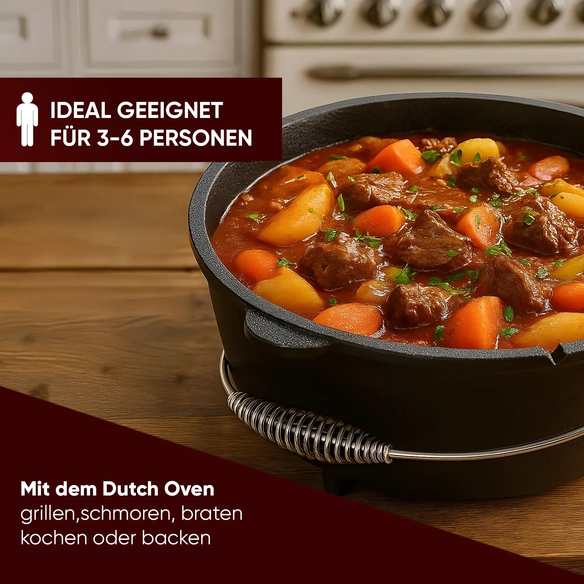 Gusskönig Eingebrannter Dutch Oven Set 7L mit Füße