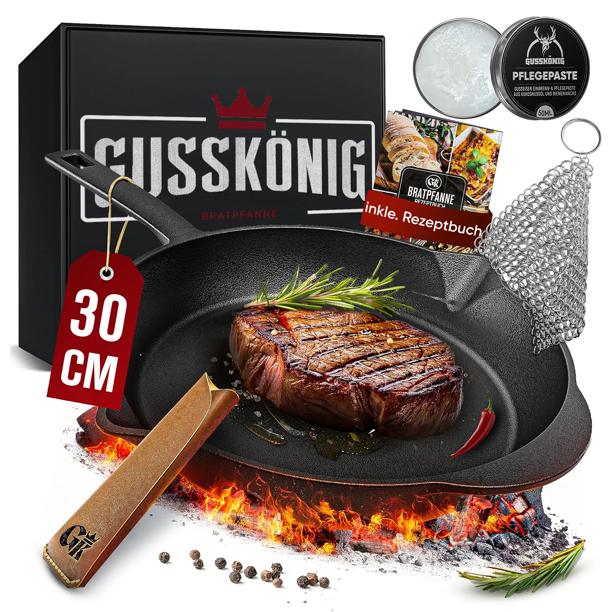 Gusskönig Eingebrannte Gusseisenpfanne 30cm
