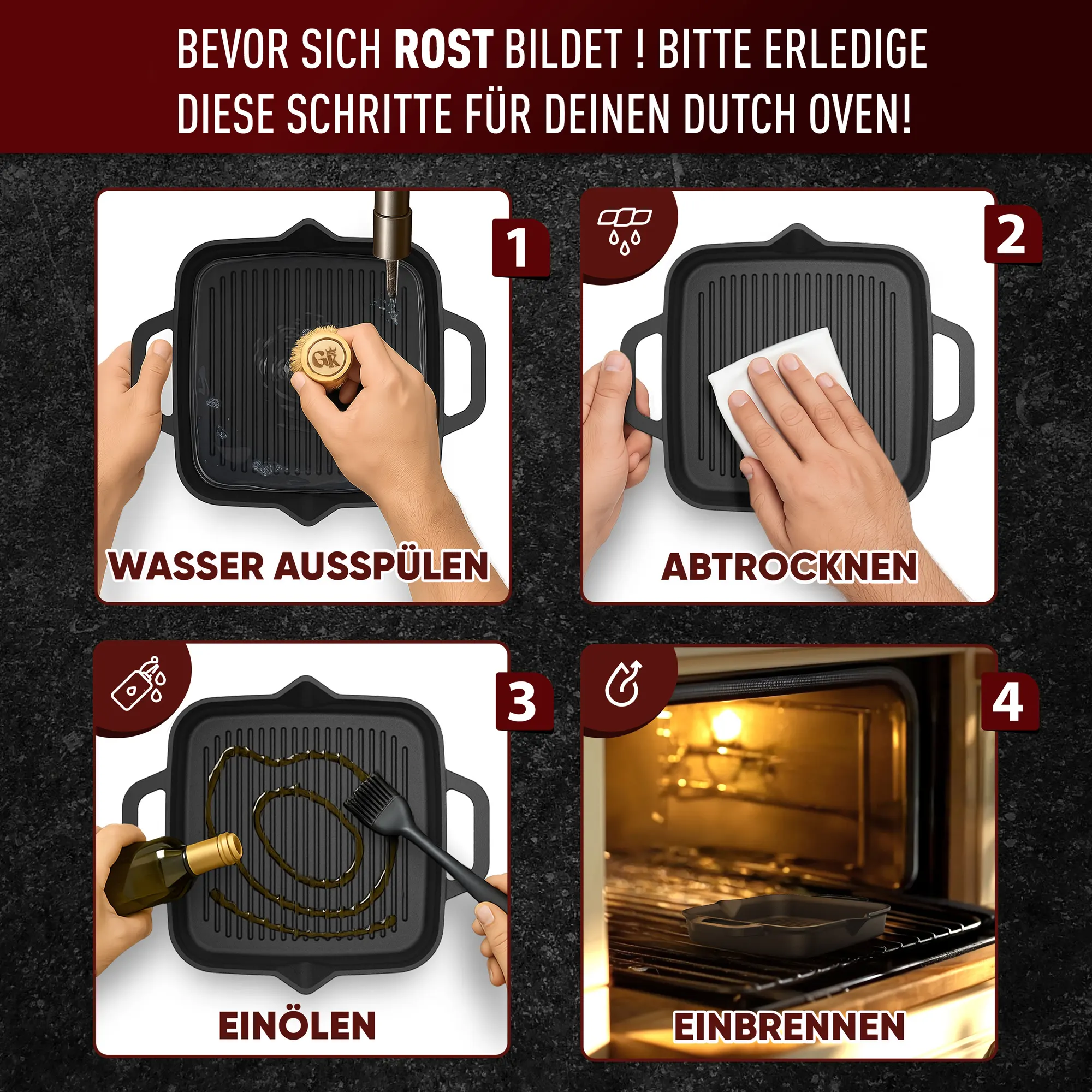 Gusskönig Eingebrannte Grillpfanne 30cm Grillpfanne