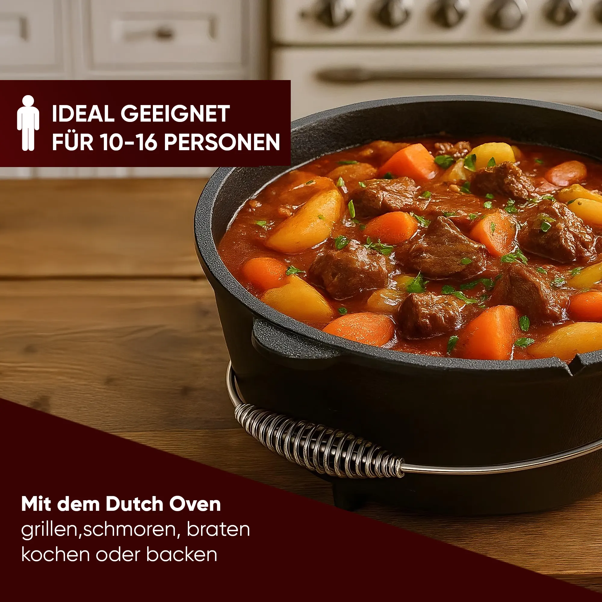 Gusskönig Eingebrannter Dutch Oven Set 12L mit Füße