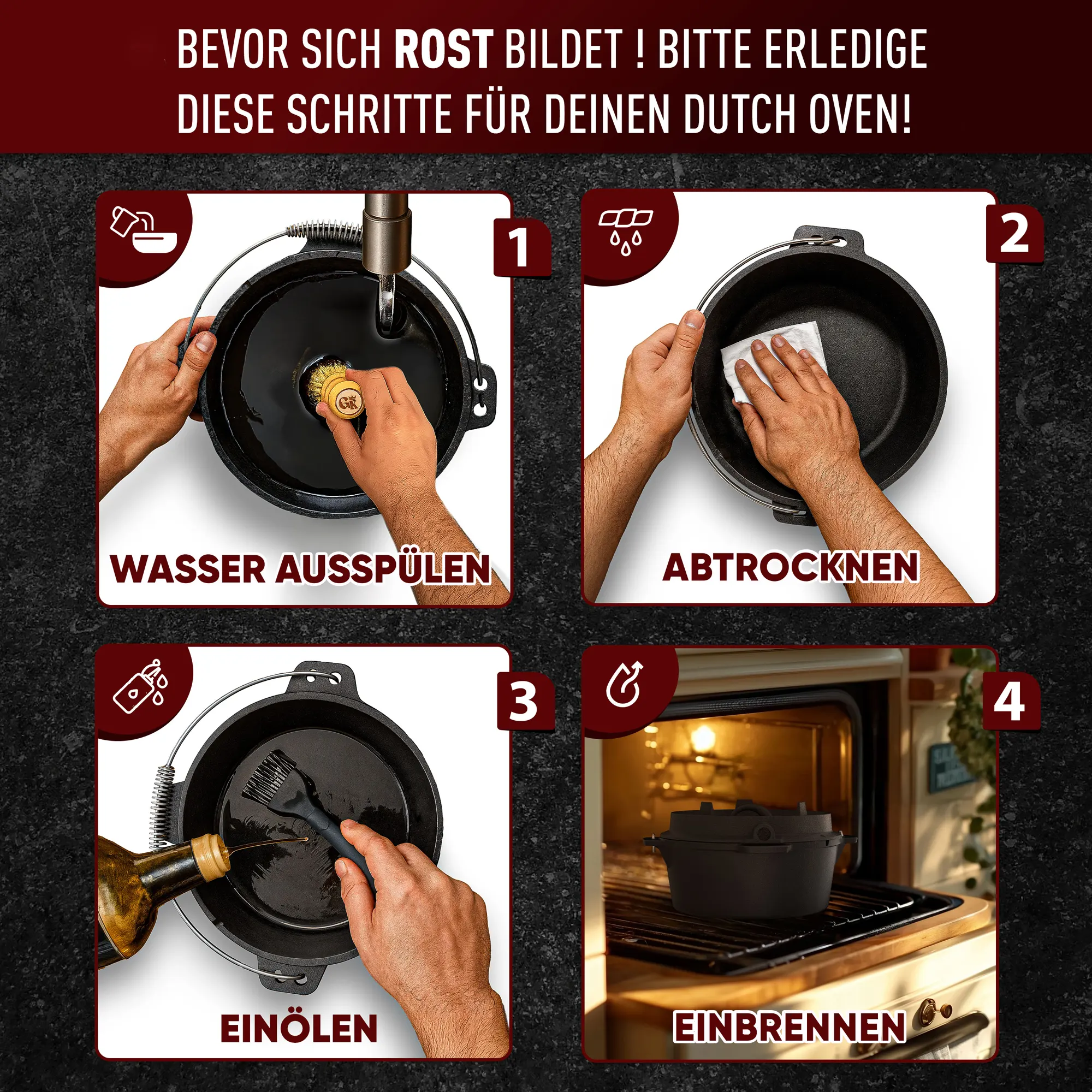 Gusskönig Eingebrannter Dutch Oven Set 12L ohne Füße