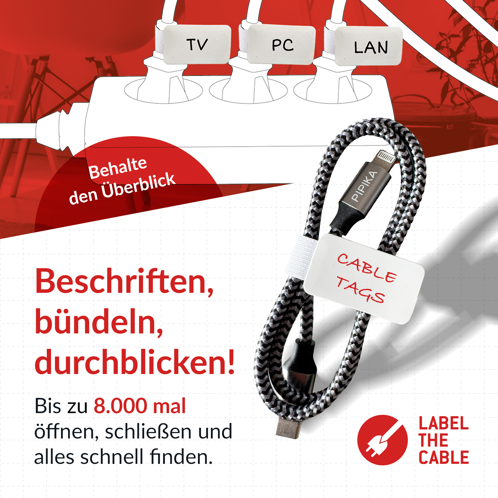 LTC Klettkabelbinderlabel Set wiederverwendbar, weiß,30er