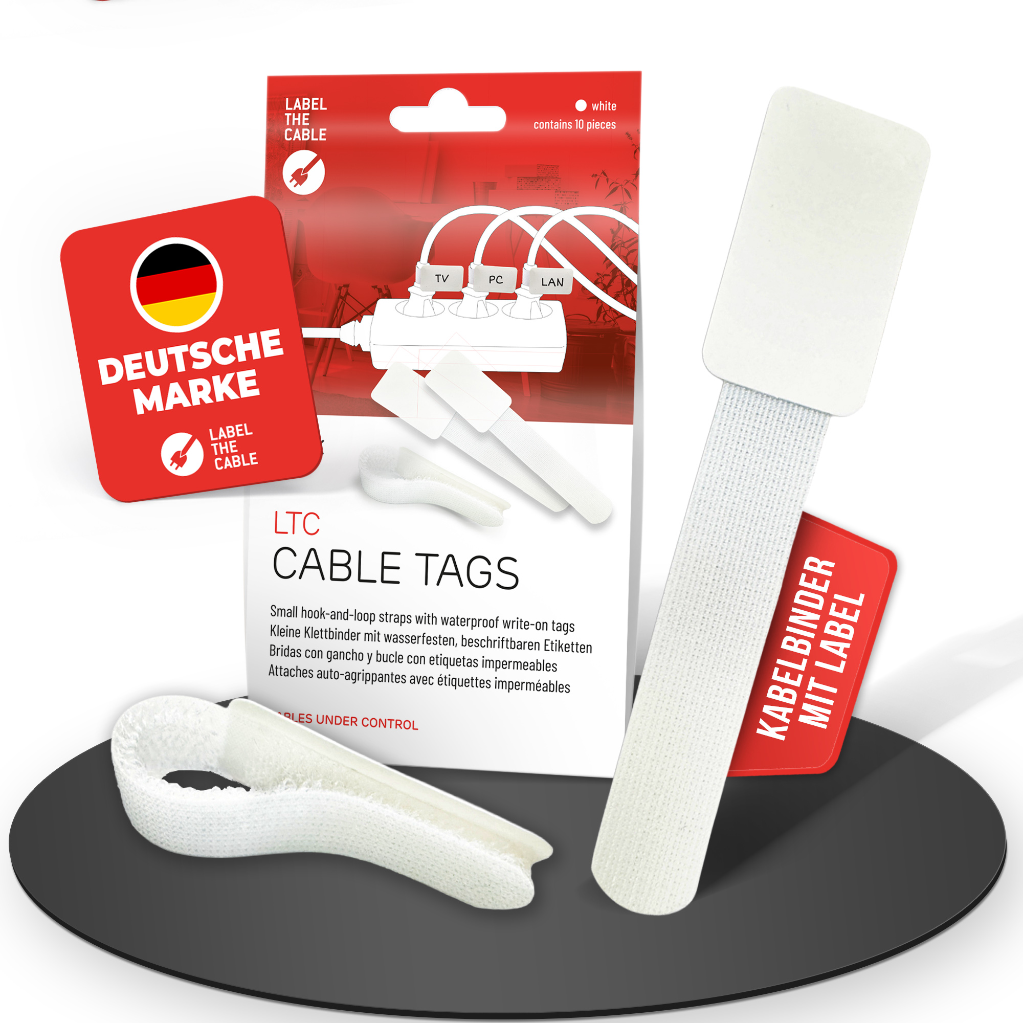 LTC Klettkabelbinderlabel Set wiederverwendbar, weiß,30er
