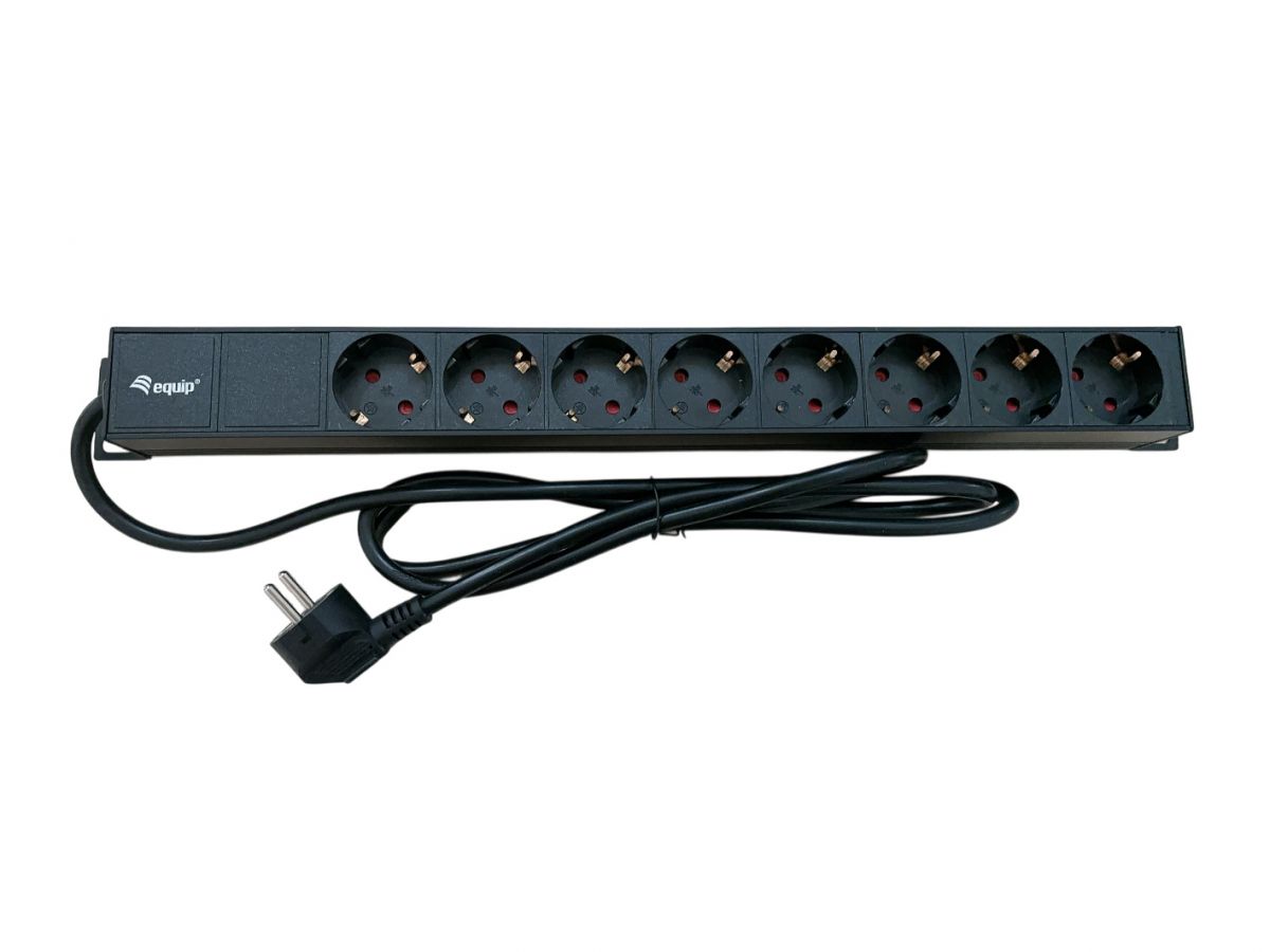 Equip 19 Steckdosenleiste 8xSchuko+Switch->St.90° sw.  Alu. Steckdosenleisten