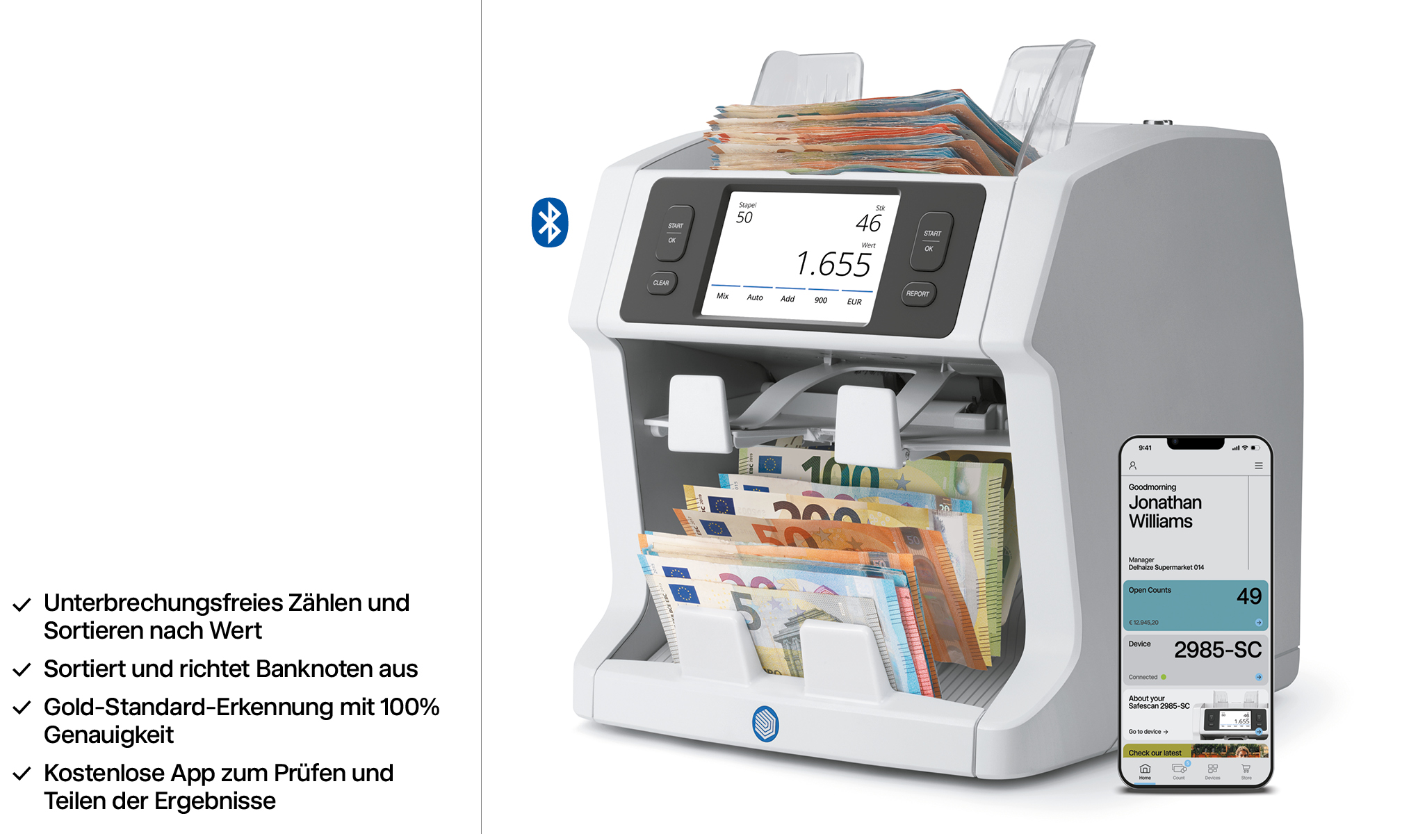 Safescan 2995-SC Banknotenzähler 2xFächer, 7-fache Prüfung