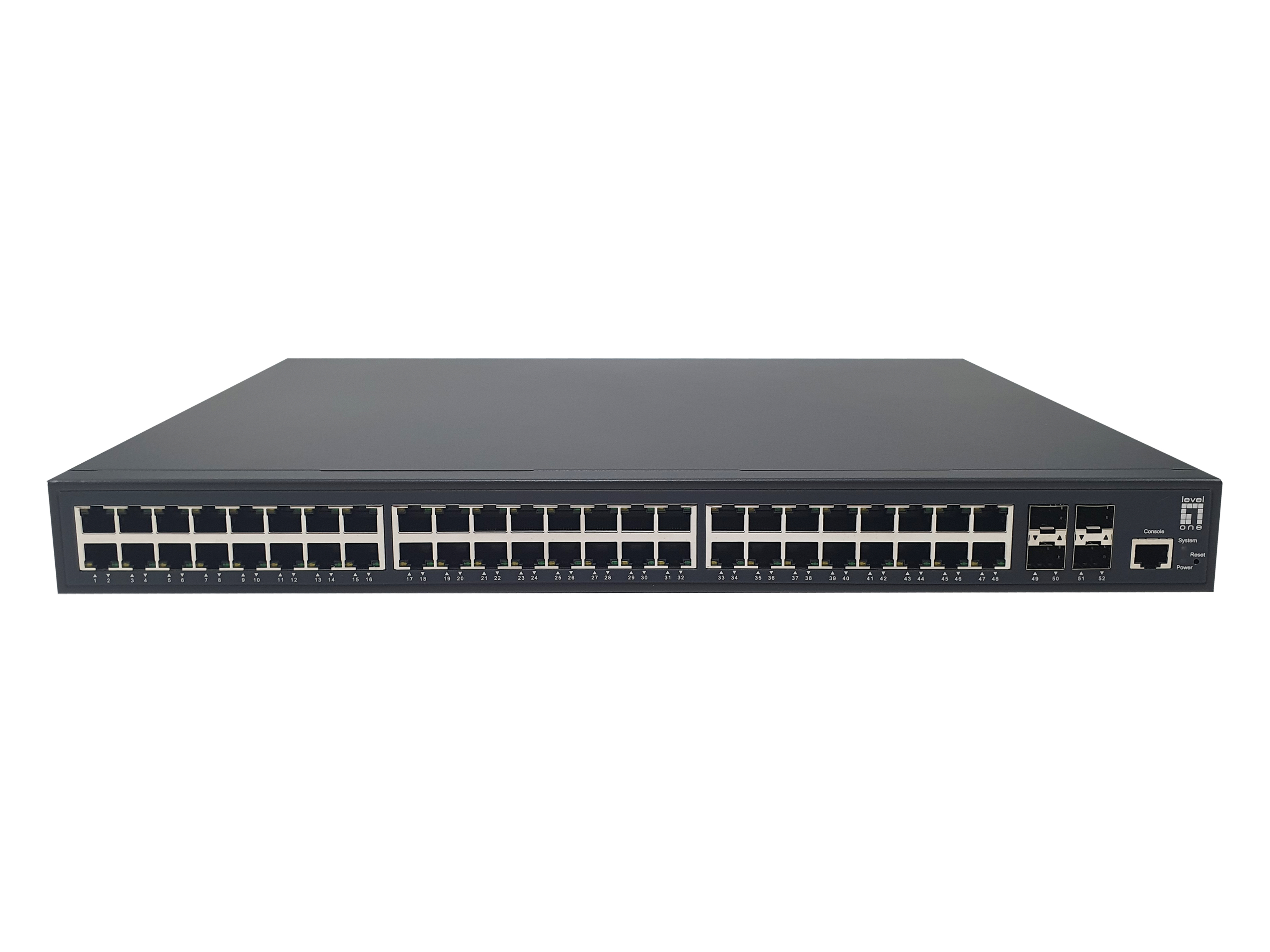 LevelOne PoE+Switch 48xGE PoE/4x10GSFP 400W 19" Managed L3