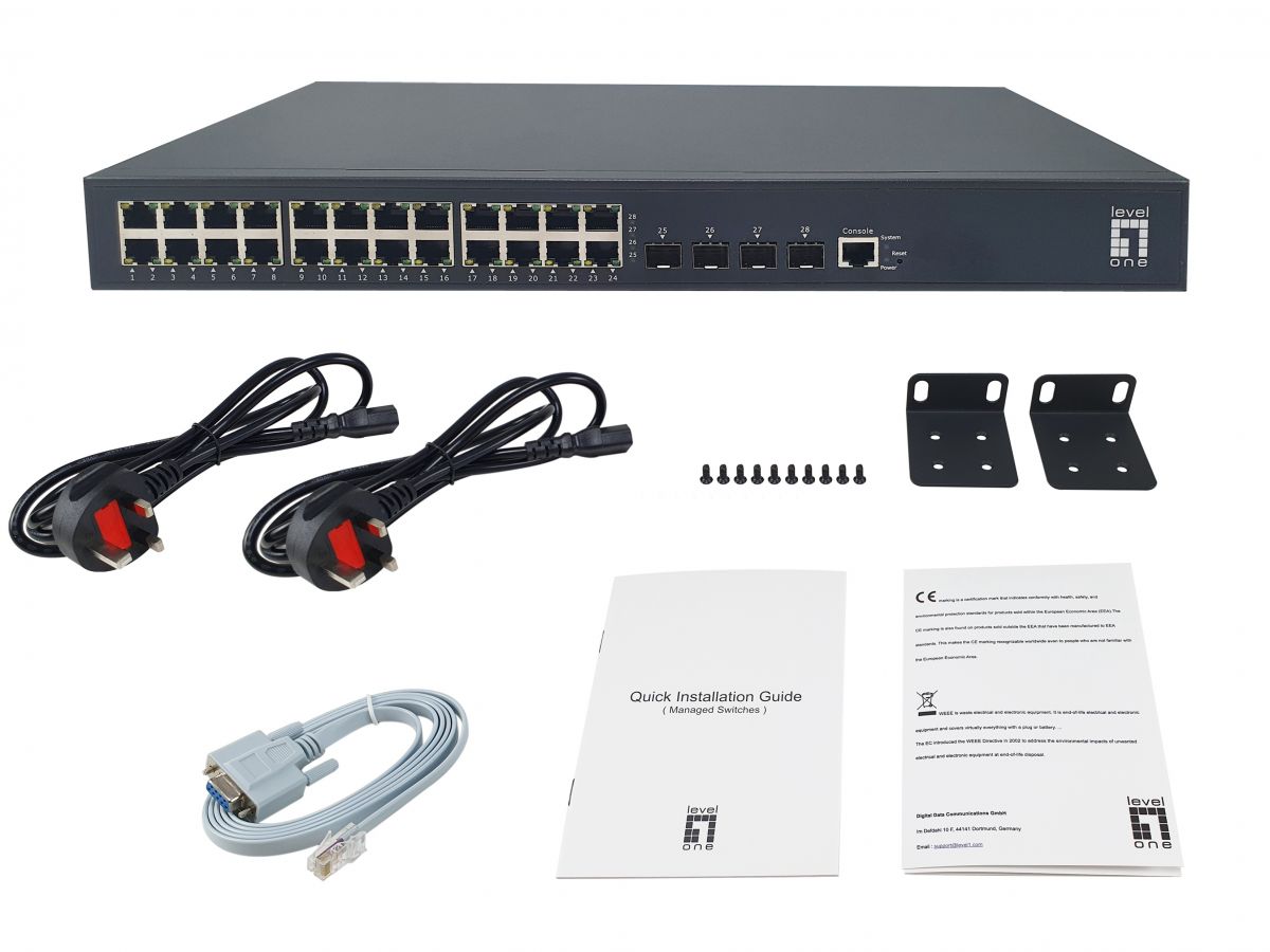 LevelOne PoE+Switch 24xGE PoE/4x10GSFP+  440W 19 Managed L3 Switche