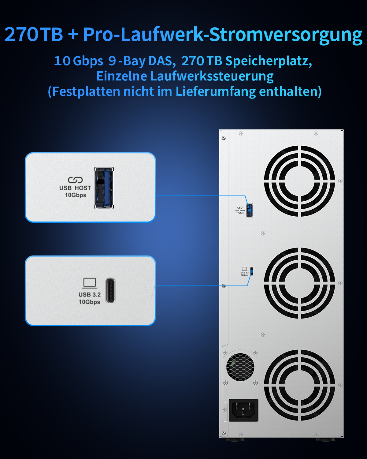 TERRAMASTER D9-320, 9bay Gehäuse, USB3.2, 10Gbps, Diskless NAS-Gehäuse