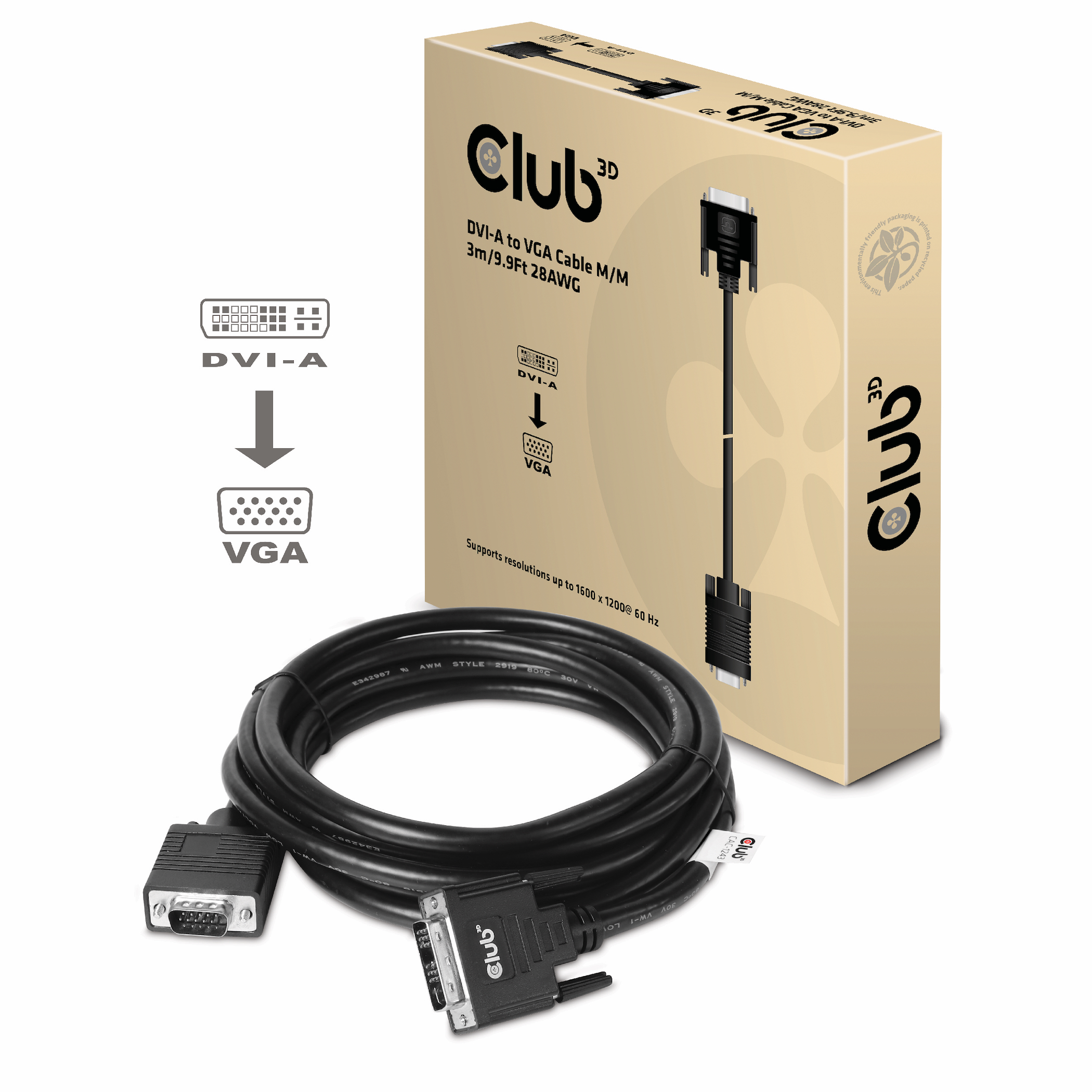 Club3D Kabel   DVI > VGA         3m       St/&shy;St retail
