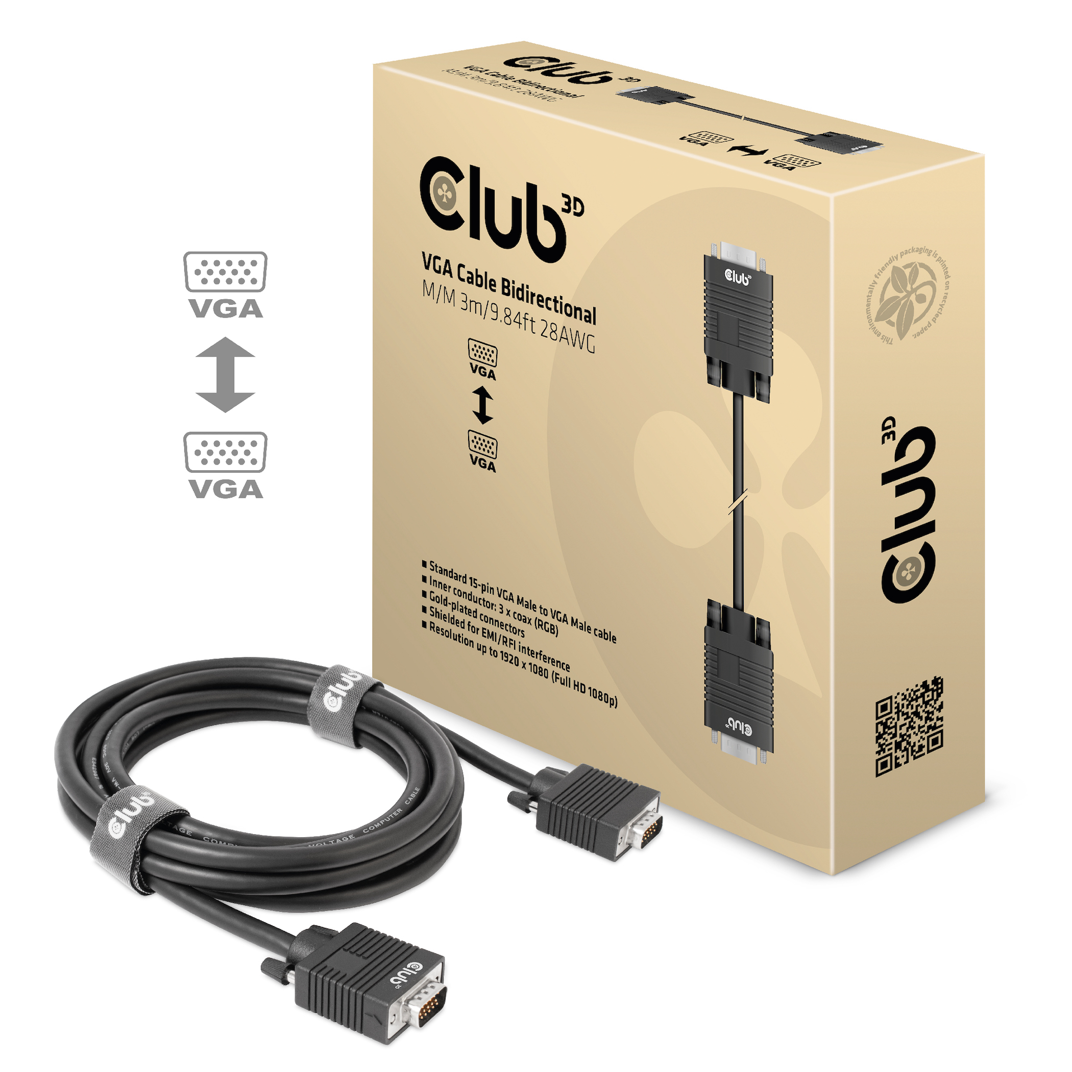 Club3D Kabel   VGA > VGA         3m              St/&shy;St retail