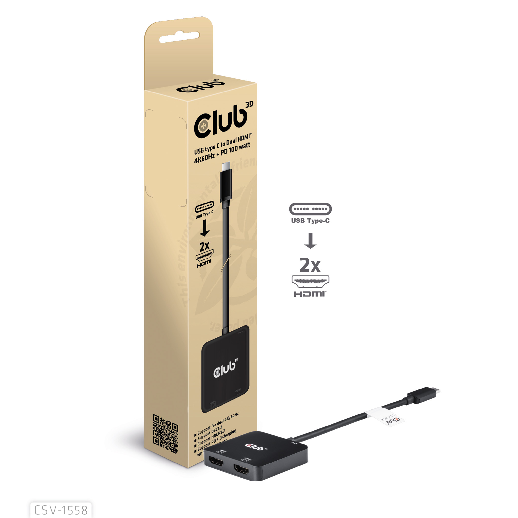 Club3D KVM Switch 4K60Hz 2x USB-C> HDMI/&shy;DP/&shy;3xUSB/&shy;2xUSB-C/&shy;LAN ret