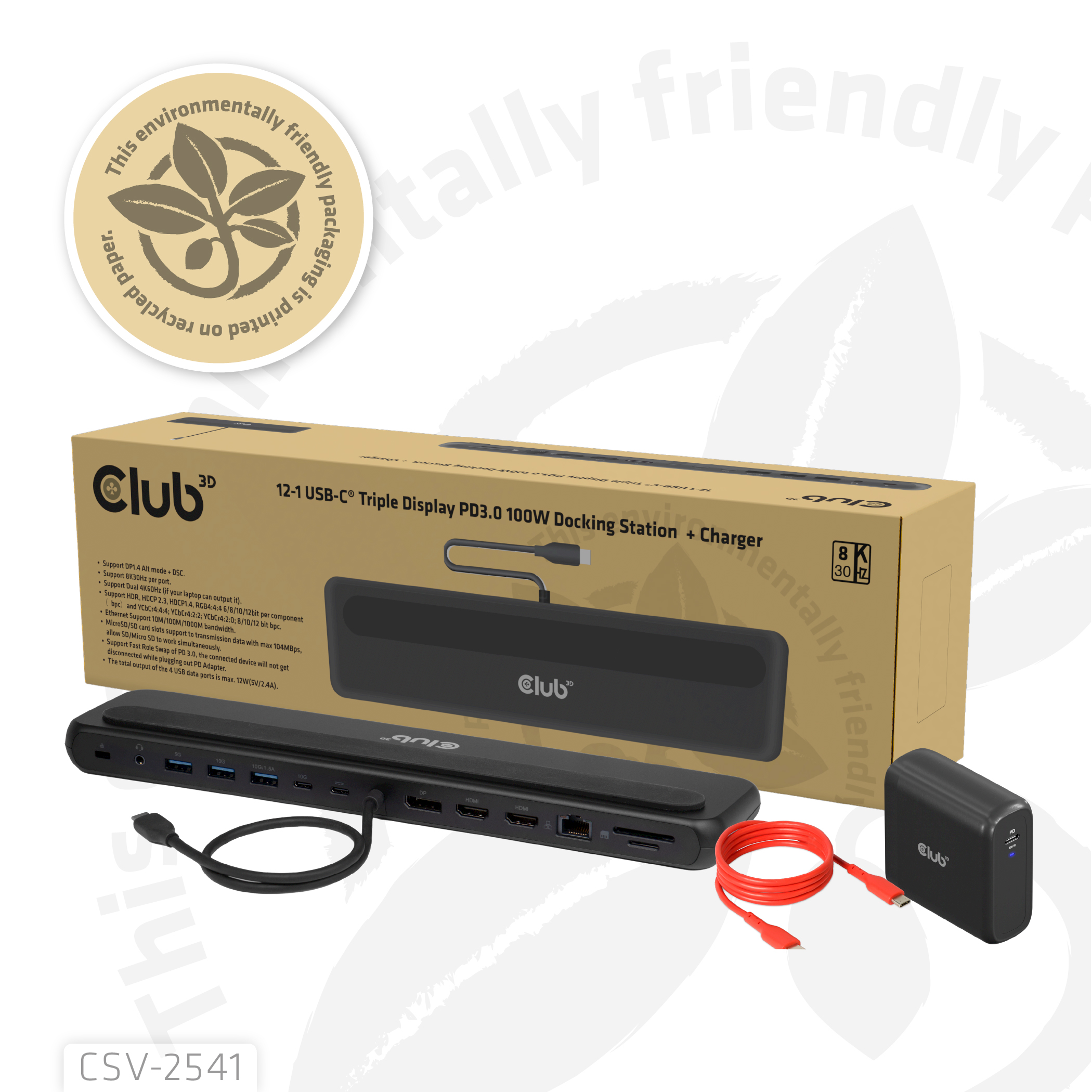 Club3D USB-C 12in1-Dock >DP1.4/&shy;2xHDMI/&shy;2xUSB-C/&shy; 8K30Hz PD100W ret