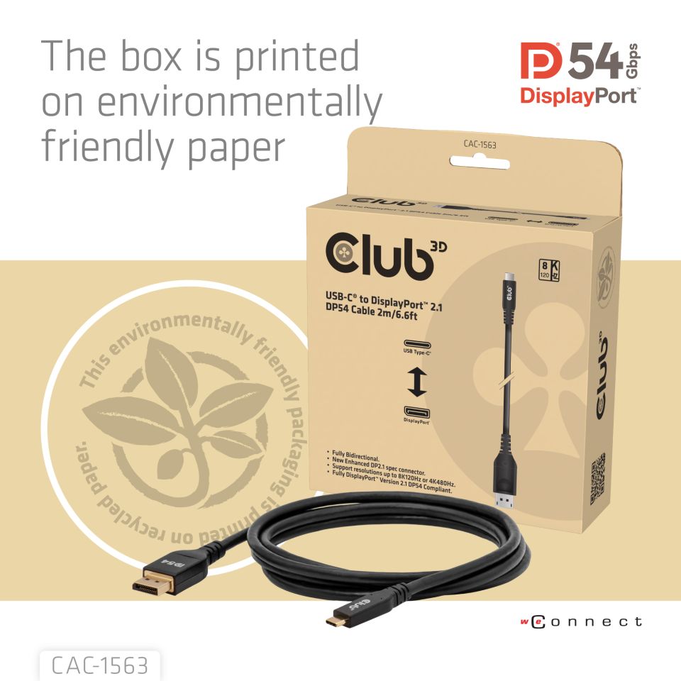 Club3D Kabel USB Typ C <-> DP 2.1 2m 8K120Hz St/&shy;St