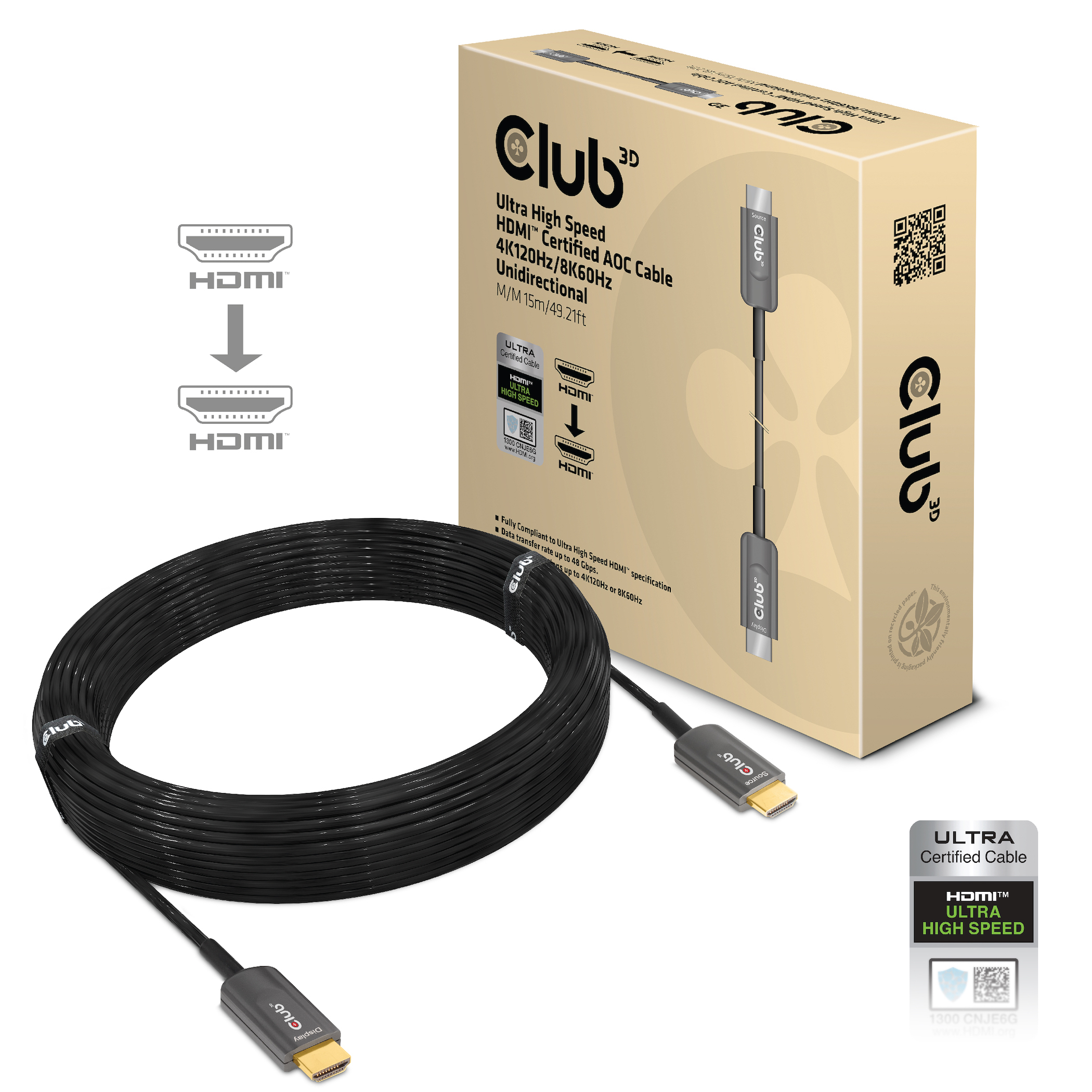Club3D HDMI-Kabel A -> A 2.1 aktiv opt. 8K60Hz  UHD 15 Meter ret
