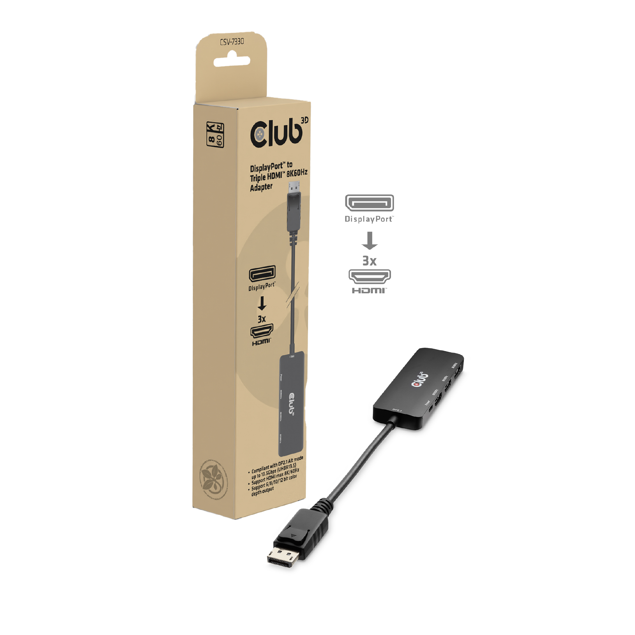 Club3D Adapter DisplayPort 2.1 > 3x HDMI 2.1   8K60Hz retail