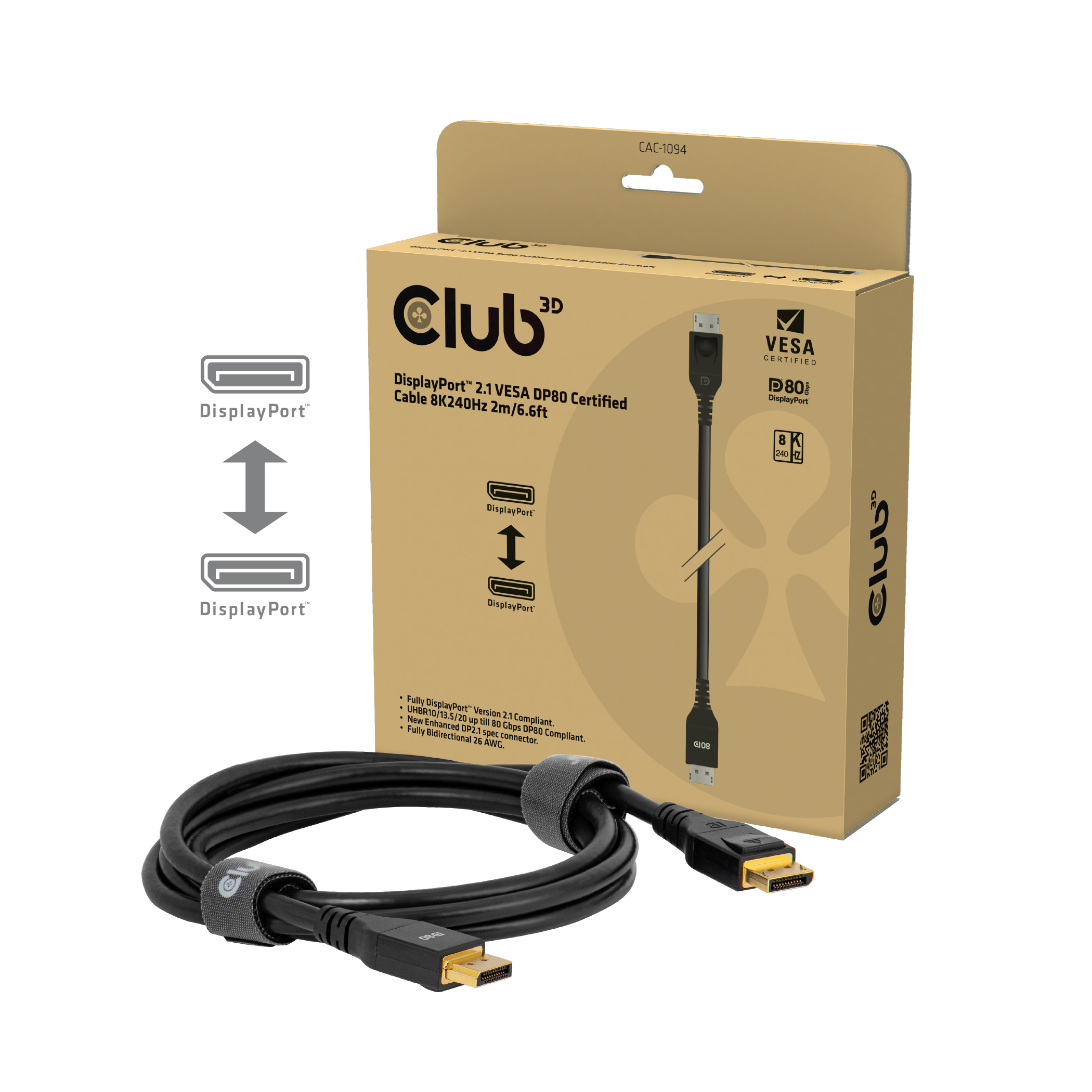 Club3D DP-Kabel 2.1 DP80 zertifiziert     2m 10K/&shy;8K/&shy;4K St/&shy;St ret