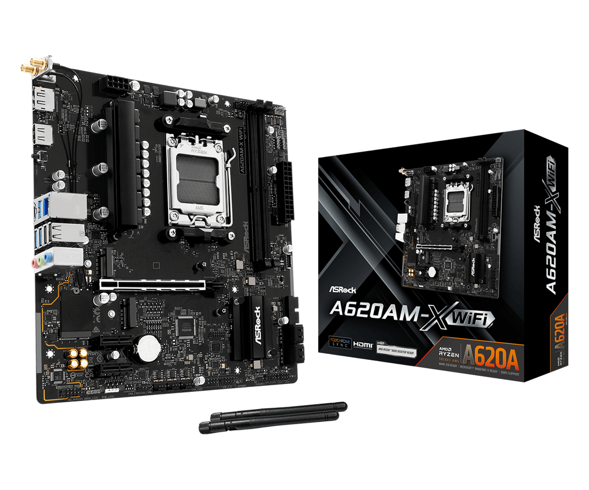 ASRock A620AM-X     WiFi         AM5 mATX HDMI/&shy;DP       DDR5