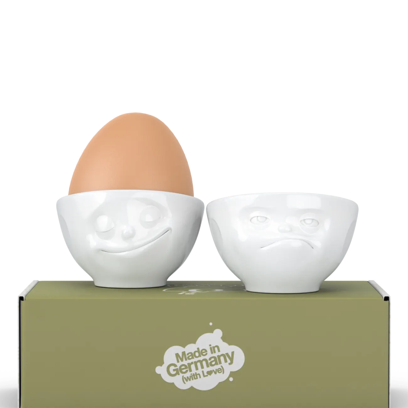 FIFTYEIGHT Eierbecher Set Nr.3 - Glücklich & Hmpff weiß