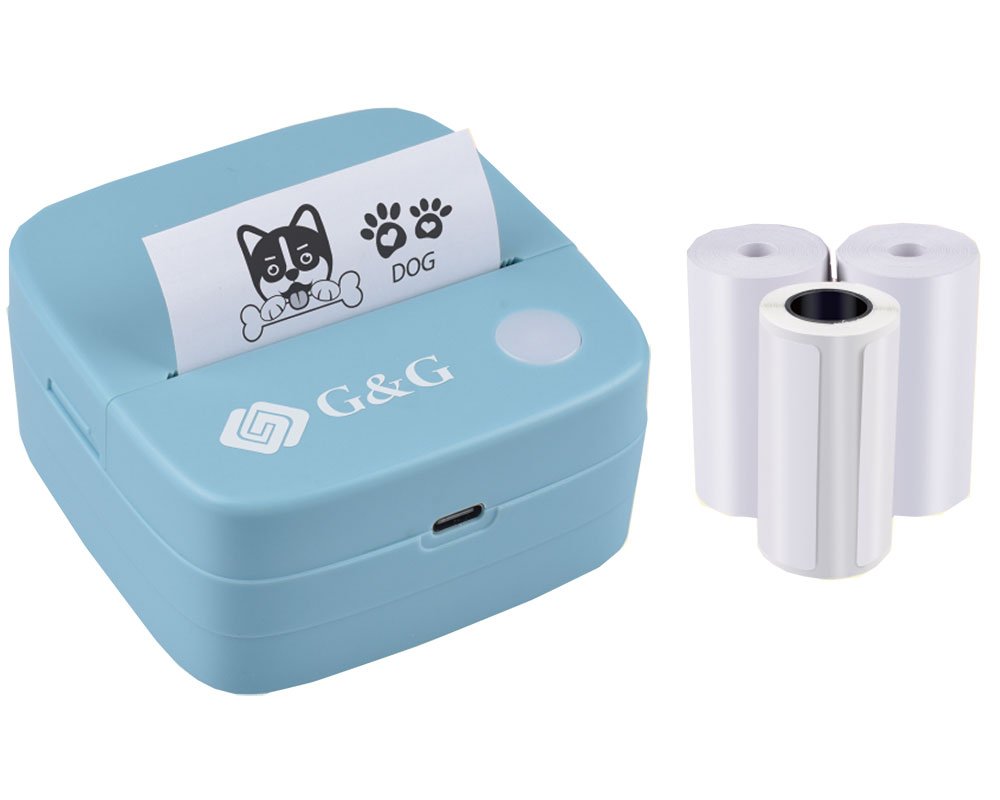 G&G Mini Thermodrucker GA-SD001BL hellblau - inkl. 4 Rollen