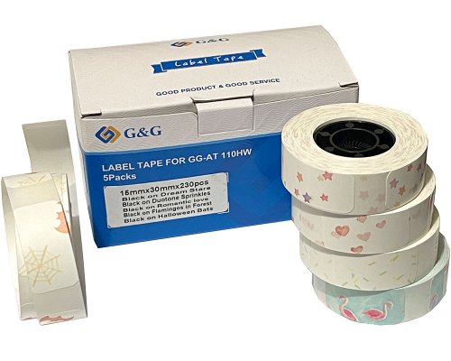 G&G Etikettenrolle 5er Set mit verschiedenen Muster 15x30mm Etiketten