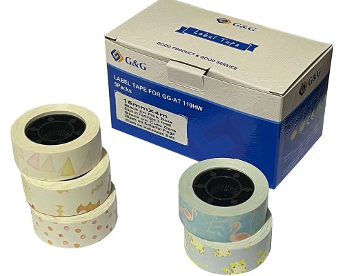 G&G Etikettenrolle 5er Set mit verschiedenen Muster 15x15mm Etiketten