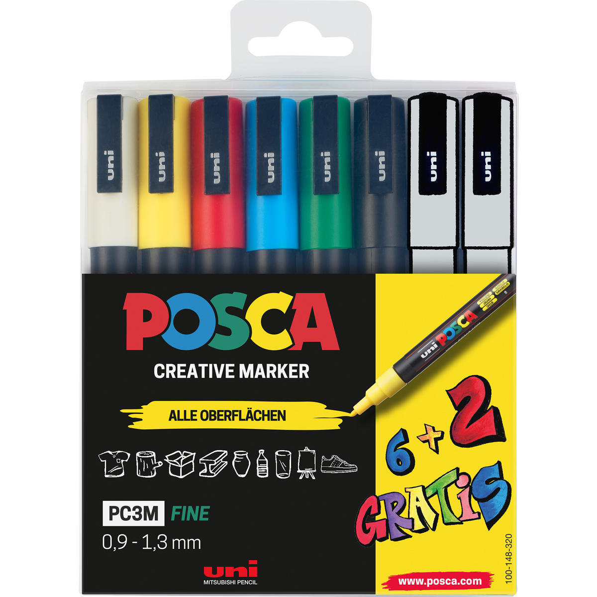 POSCA Marker UNI PC-3M 6+2 Set Permanent Marker