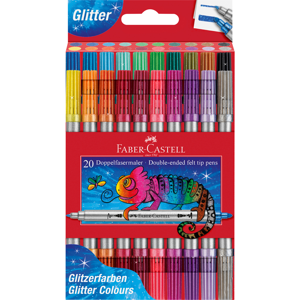 FABER-CASTELL Doppelfasermaler Glitzer 20er Etui Faserschreiber