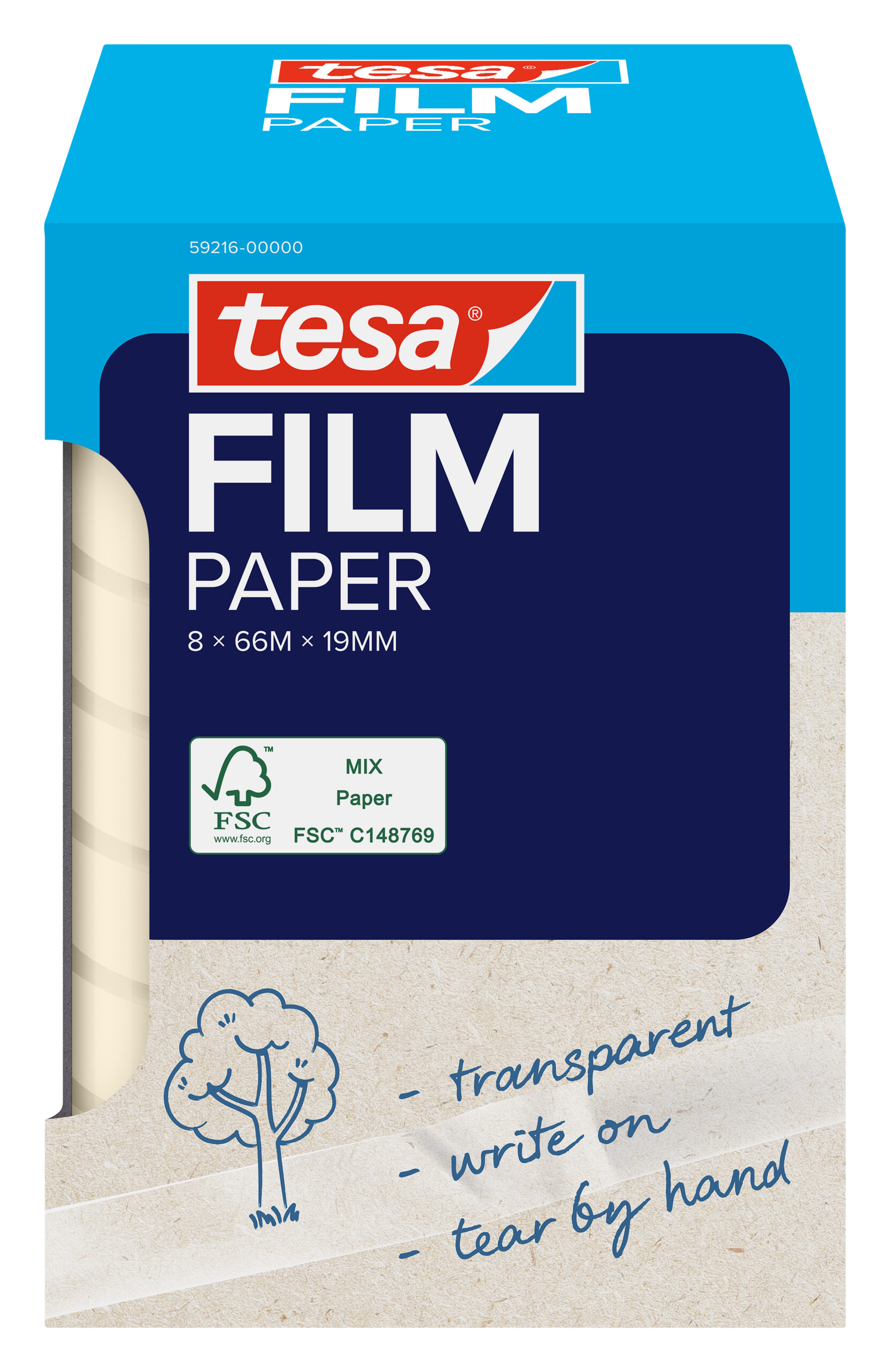 tesafilm PAPIER 8x 66mx19mm transp. zum beschriften faltsch.