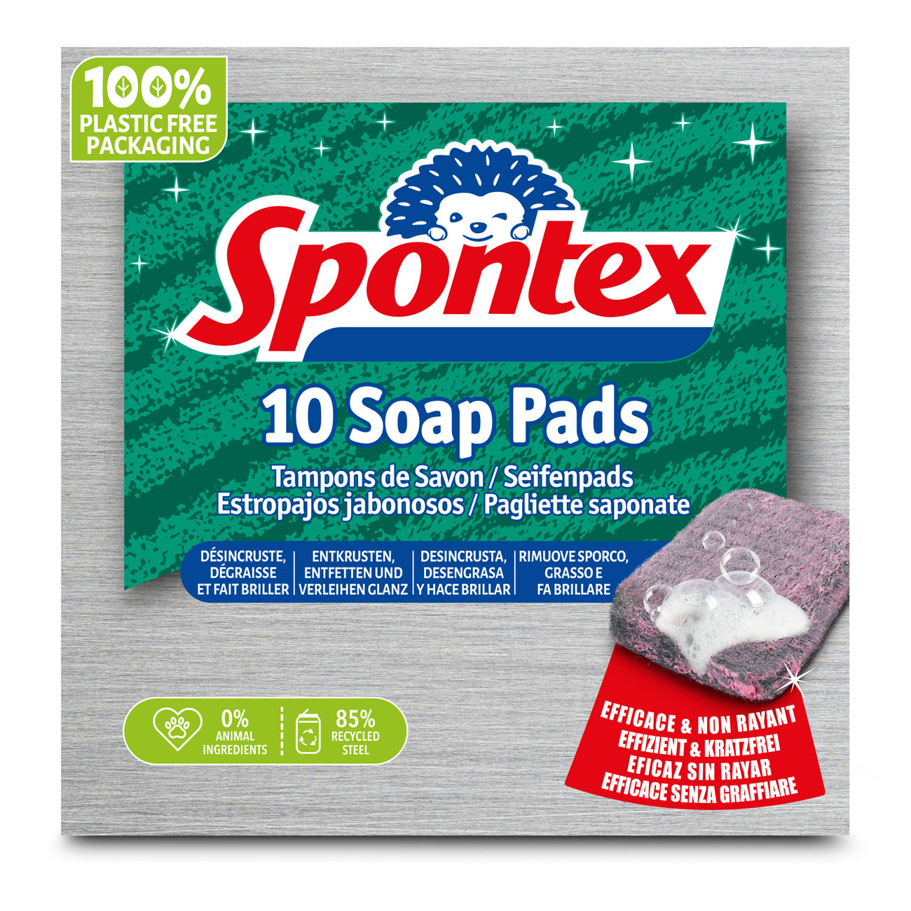 Spontex Seifenpads mit 30% Seifenanteil Stahlwolle, 10er Spontex Seifenpads mit 30% Seifenanteil Stahlwolle, 10er
