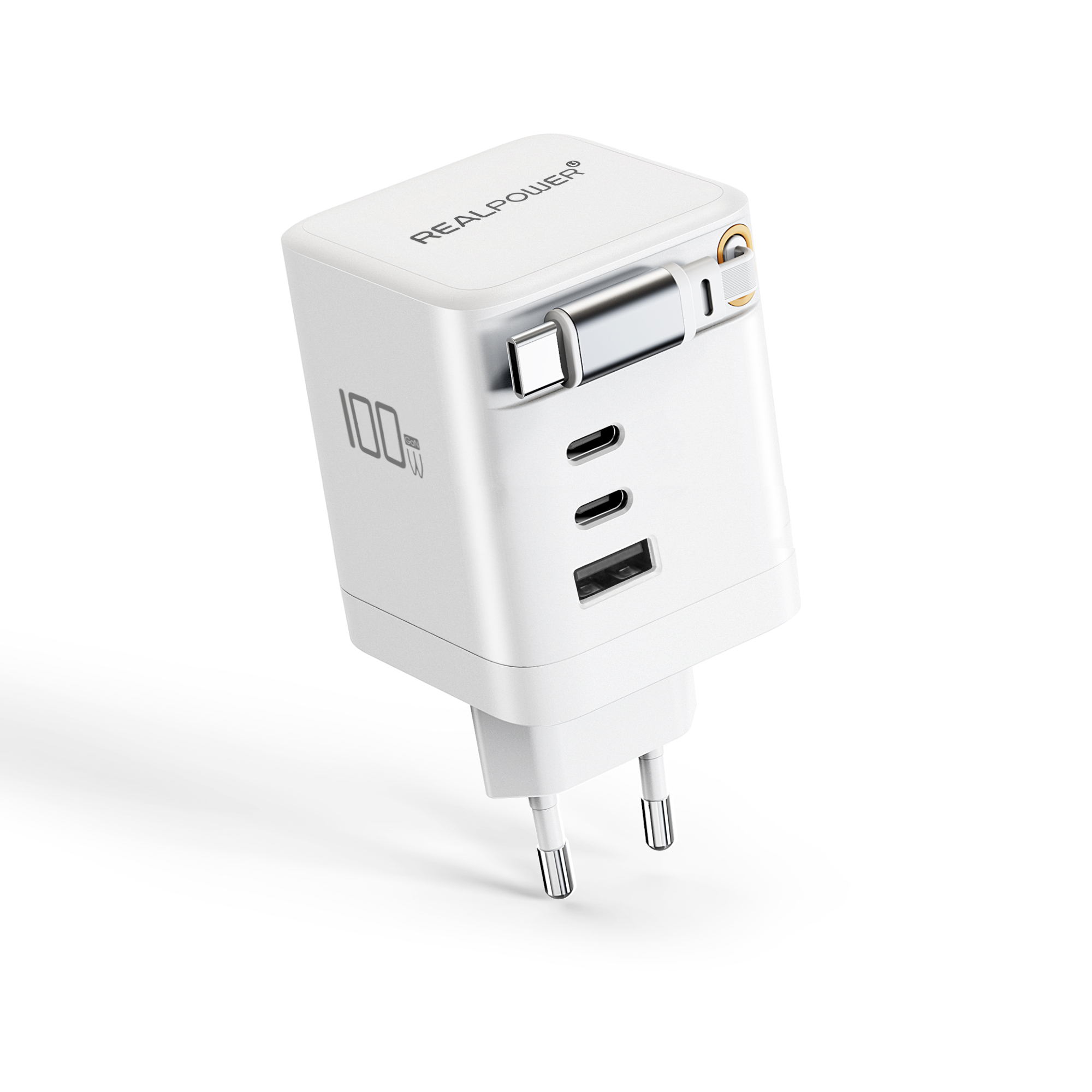REALPOWER GaN Charger 100W weiss, 100 Watt,3xType-C,1x USB-A Ladegerät