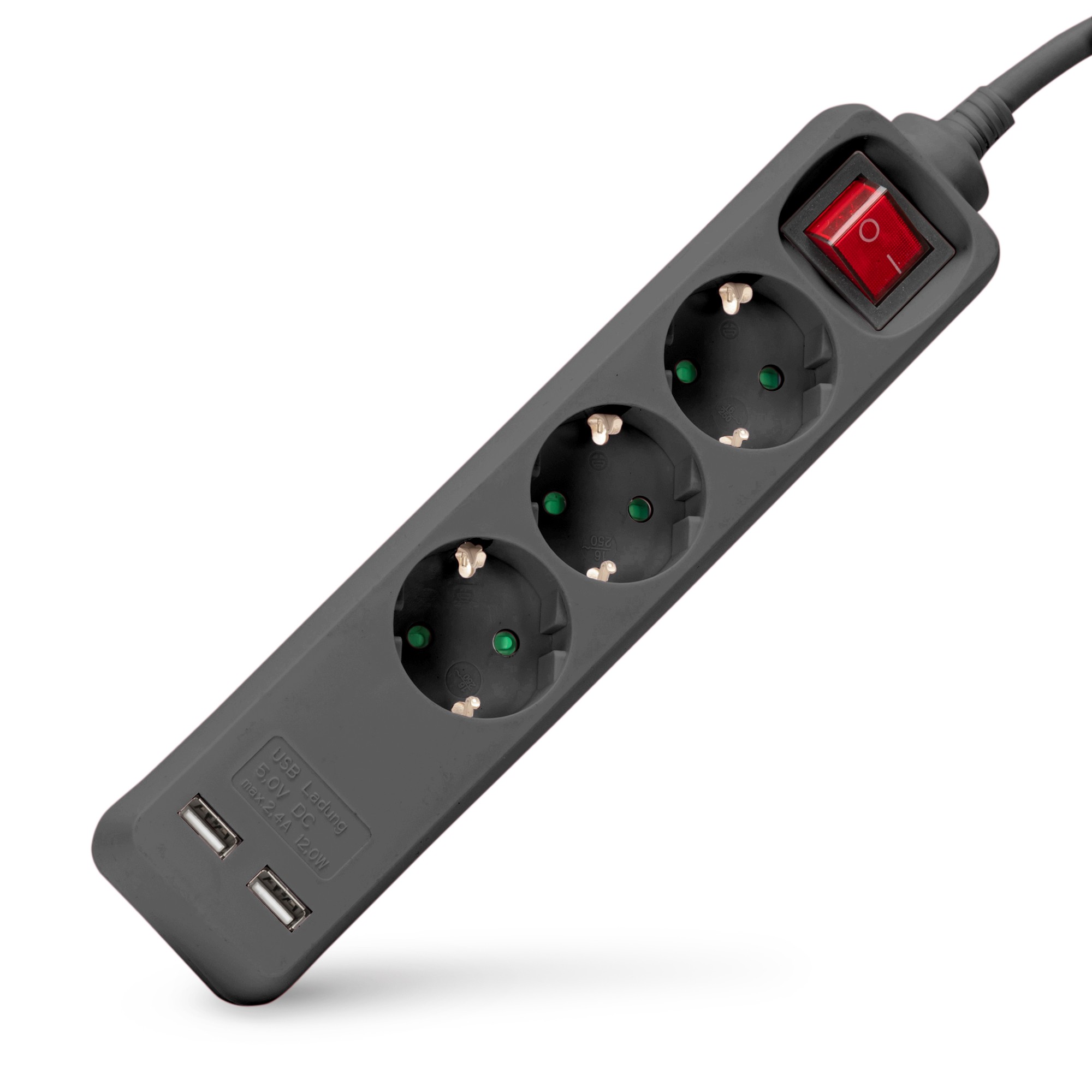 Entac Steckdosenleiste 3fach 2x USB-A, 1,5m schwarz Steckdosenleisten