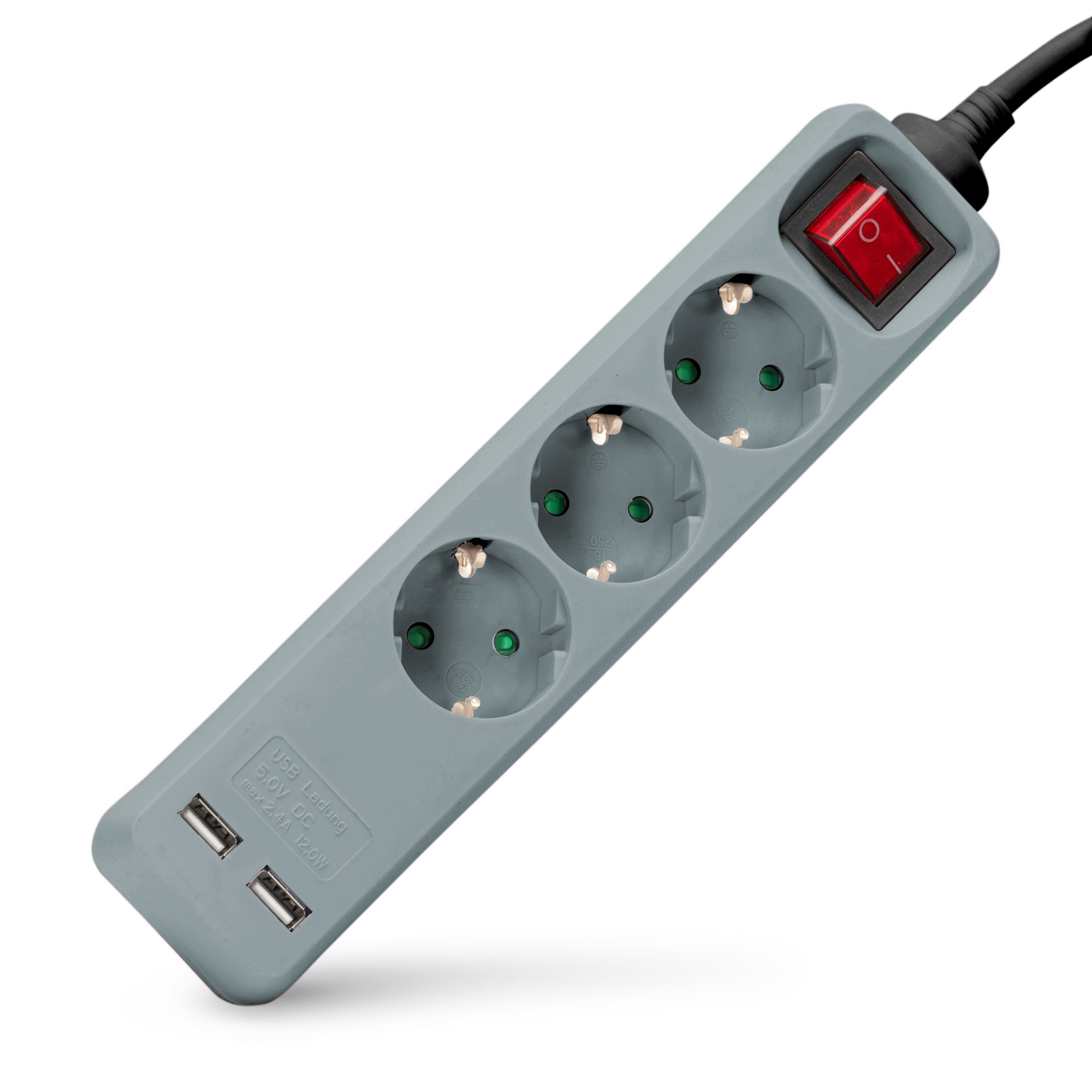 Entac Steckdosenleiste 3fach 2x USB-A, 1,5m grau Steckdosenleisten