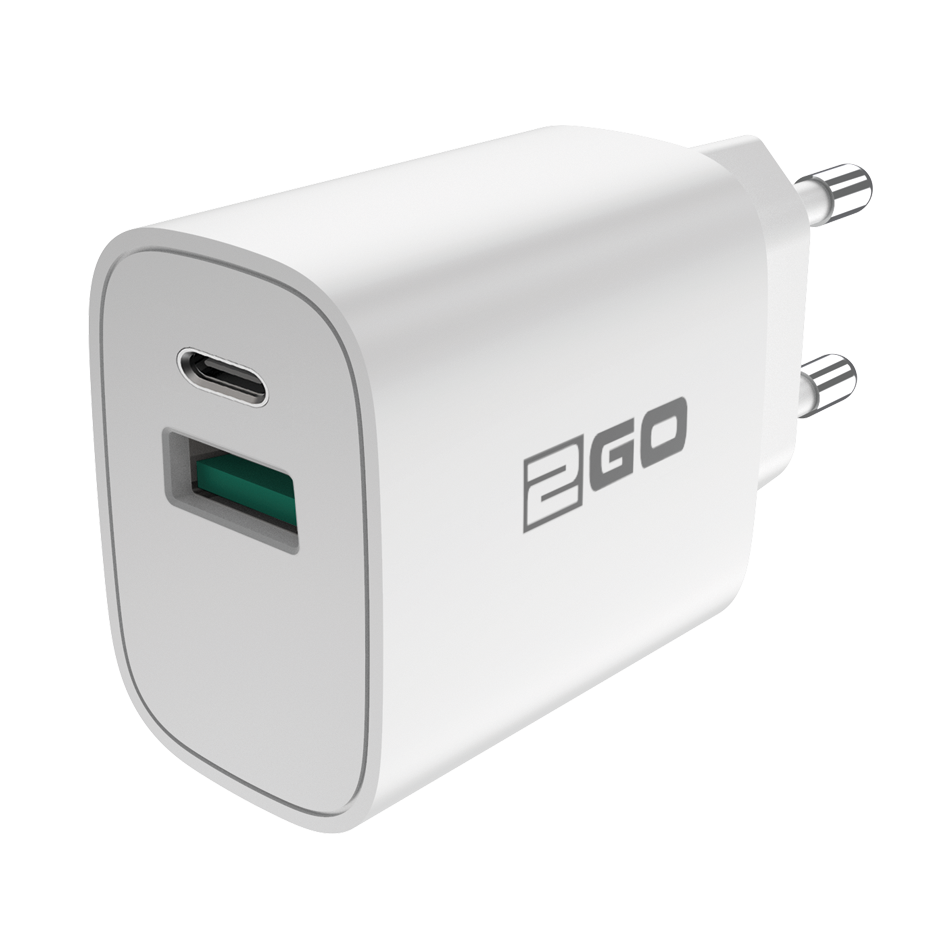2GO Ladegerät 20W 2-Port 1xUSB-C/&shy;1xUSB-A inkl.C-Kabel 100cm