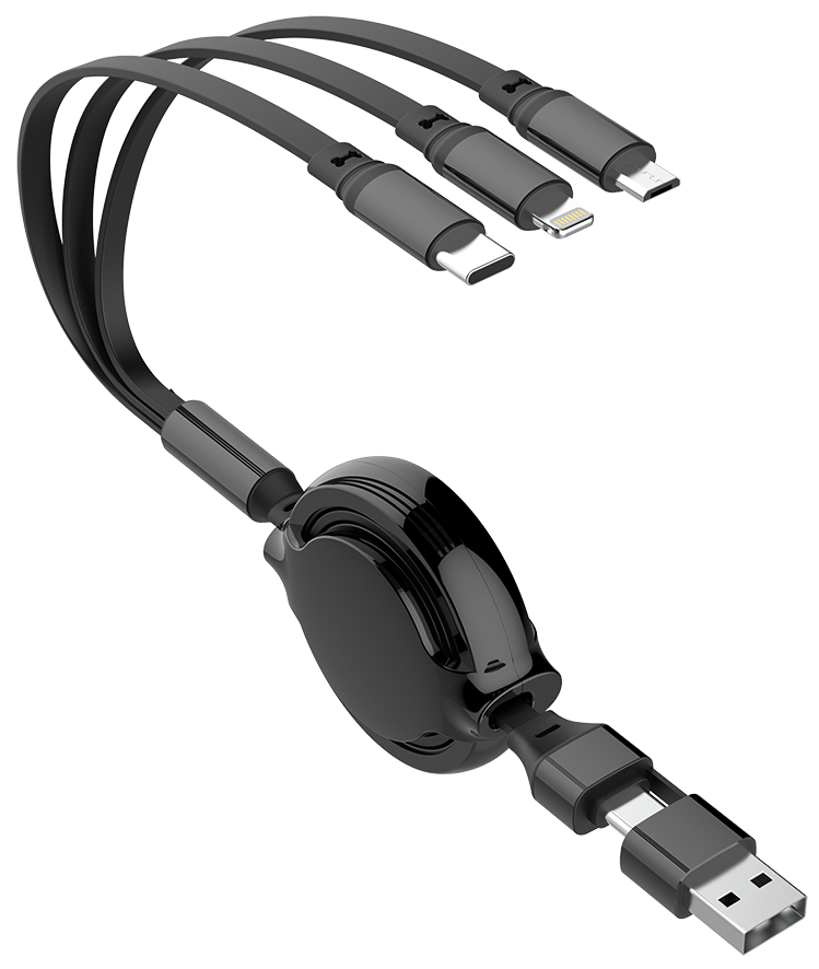 2GO USB/USB-C 5in1 Ladekabel Micro-USB/Lightn/USB-C 100cm sw
