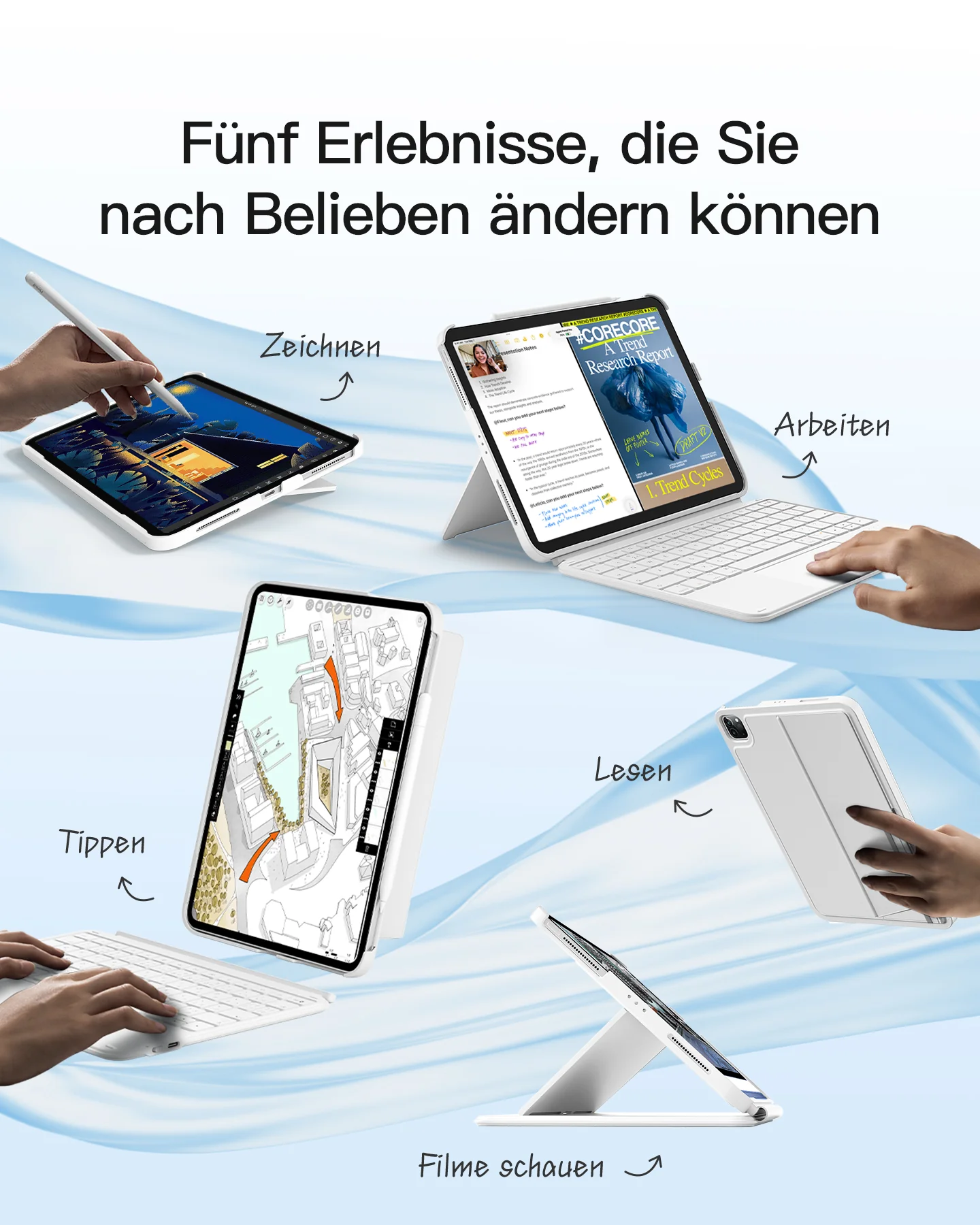 inateck Keyboard Ace Touch iPad 11"/10,9" QWERTZ RGB white