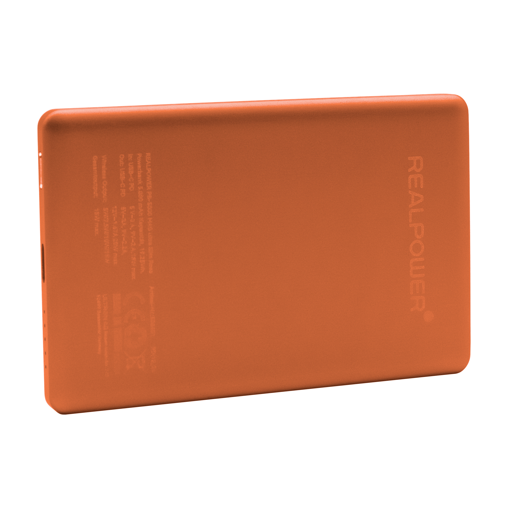 RealPower MAG ultra slim Powerbank 5000 mAh Magsafe, USB PD USB-C® Orange, Schwarz