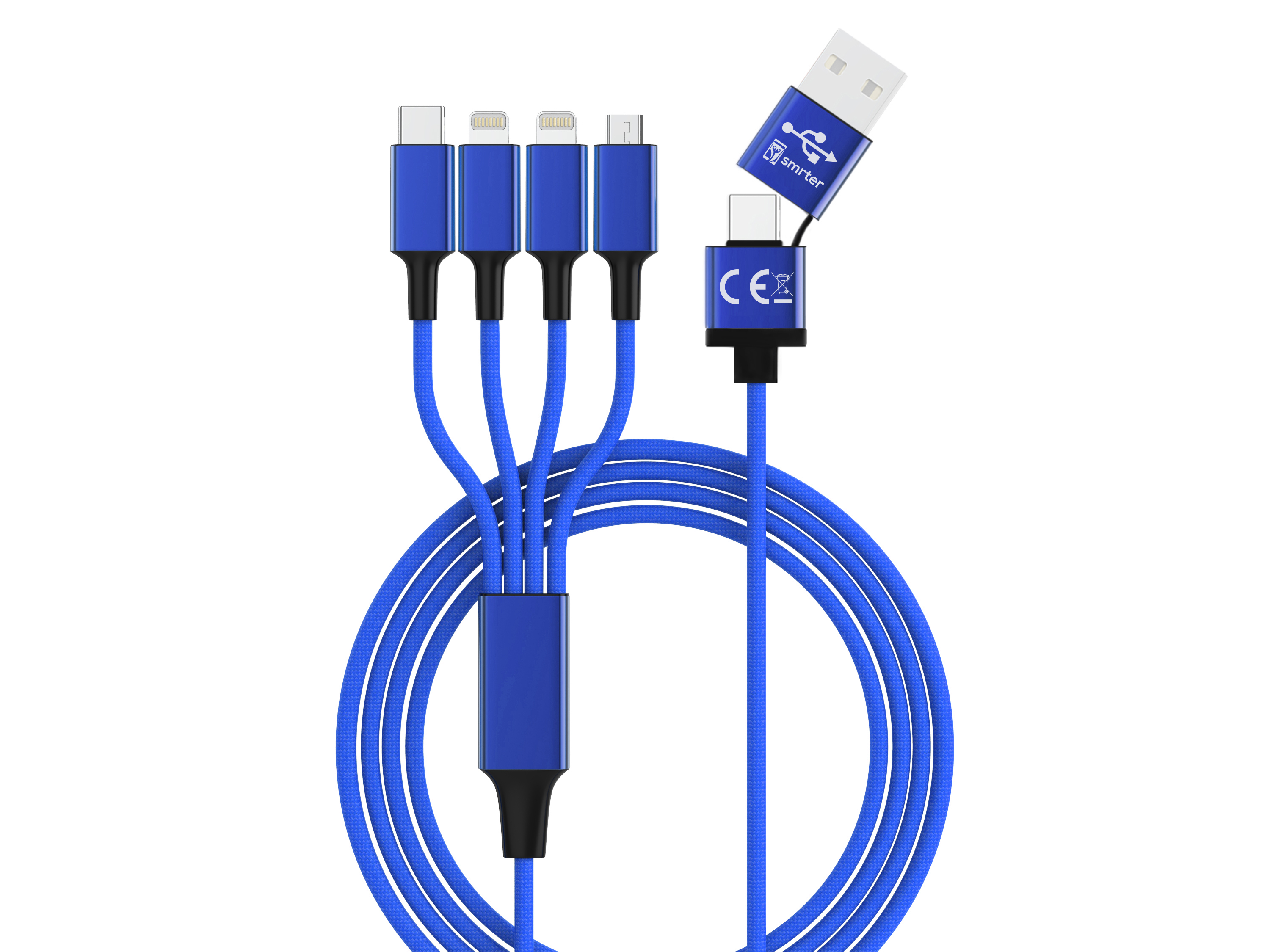 smrter Hydra ELITE 6in1 Nylon-Ladekabel Typ Lightning, blue retail Ladekabel