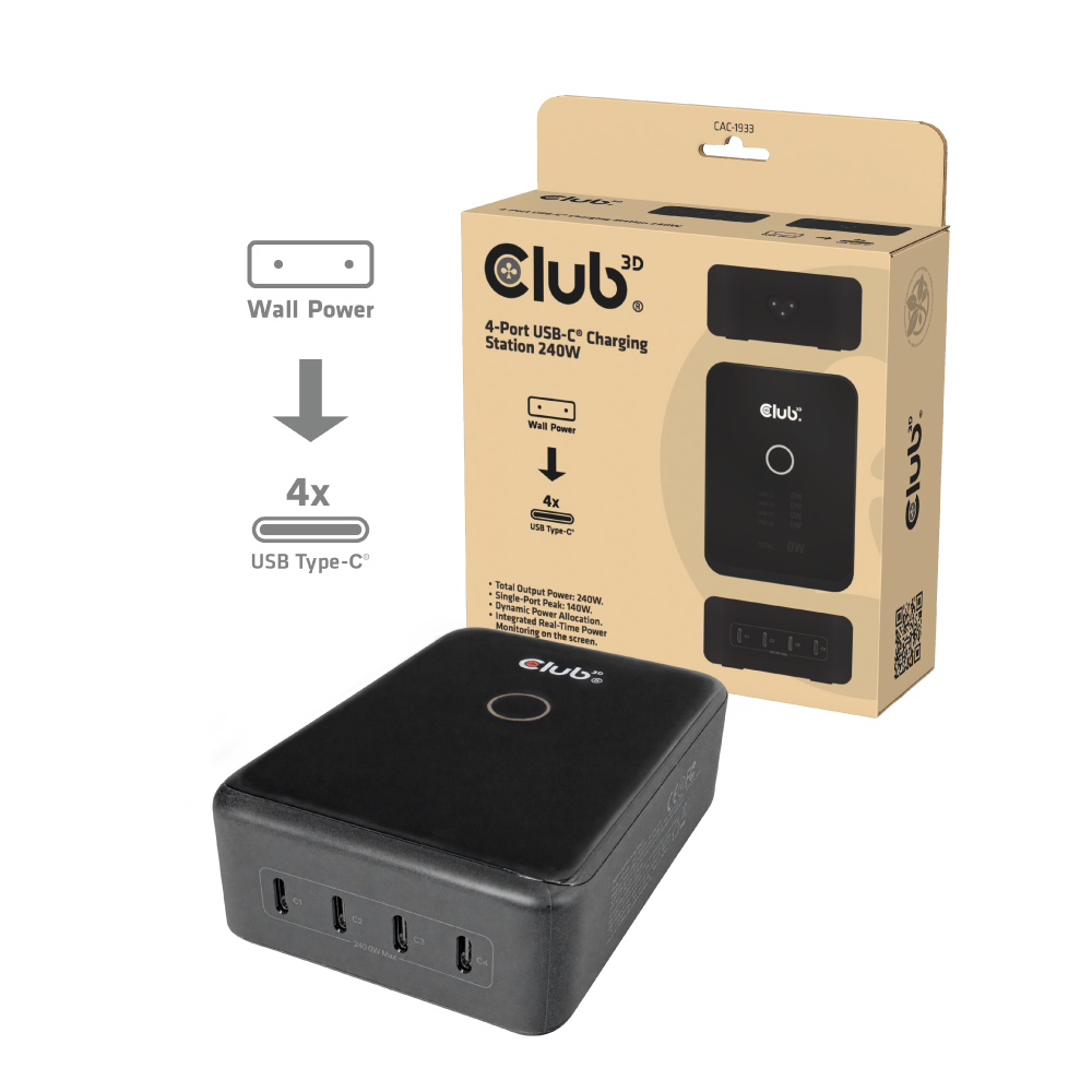 Club3D Ladegerät 4xUSB Typ C PD3.1 240W, GaN retail Club3D Ladegerät 4xUSB Typ C PD3.1 240W, GaN retail