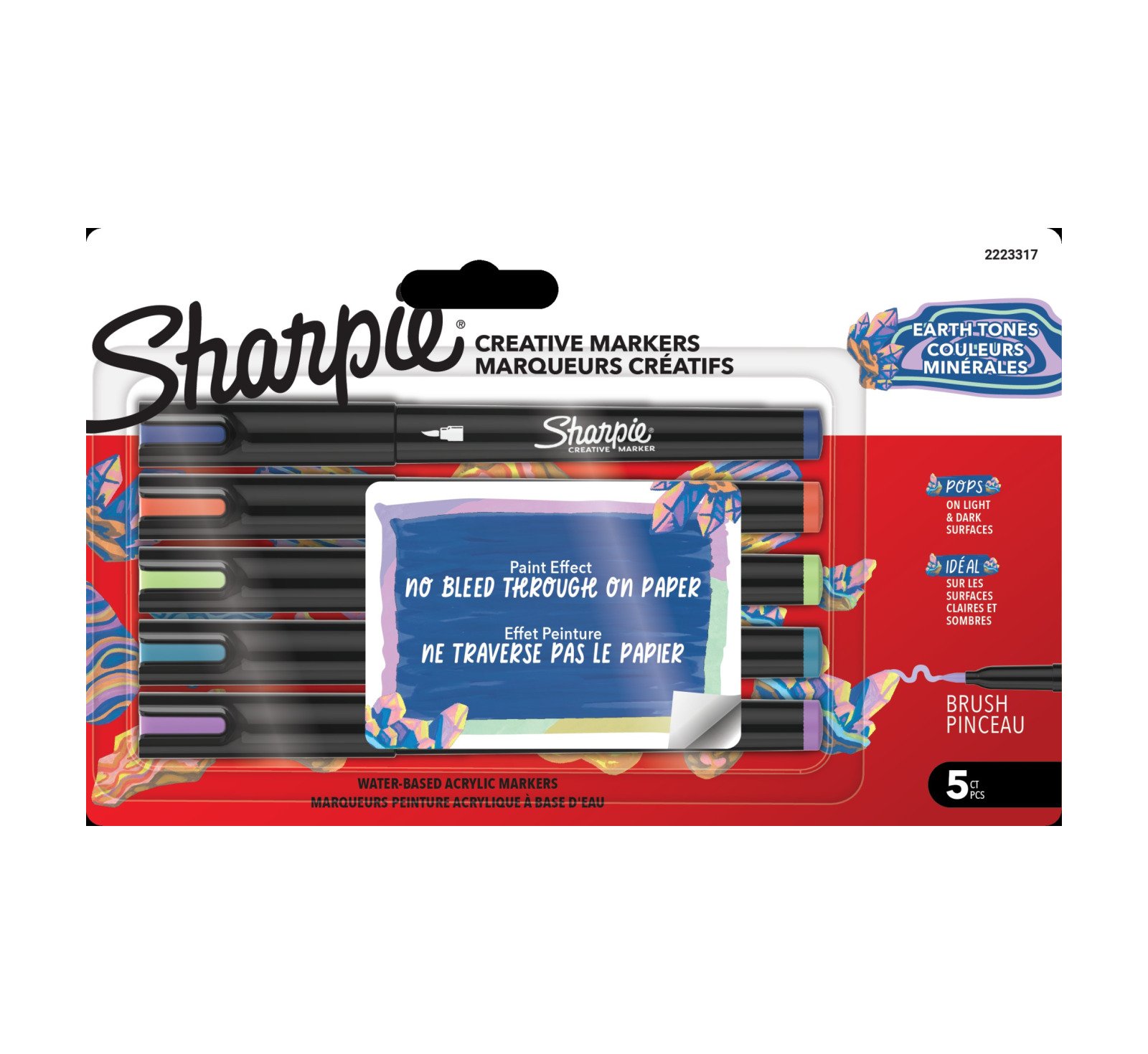 Sharpie Kreativmarker Pinselspitze Acryl Erd Farben 5er Blister Permanent Marker