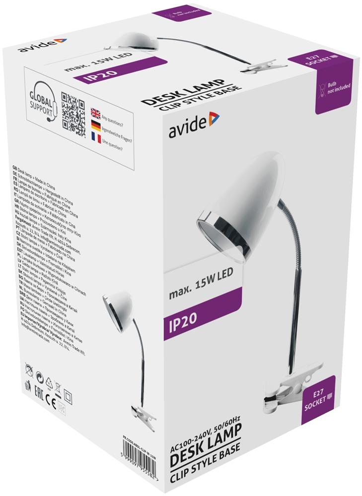 Avide Basic Tischleuchte Clipbar Weiß 15W Tischleuchten