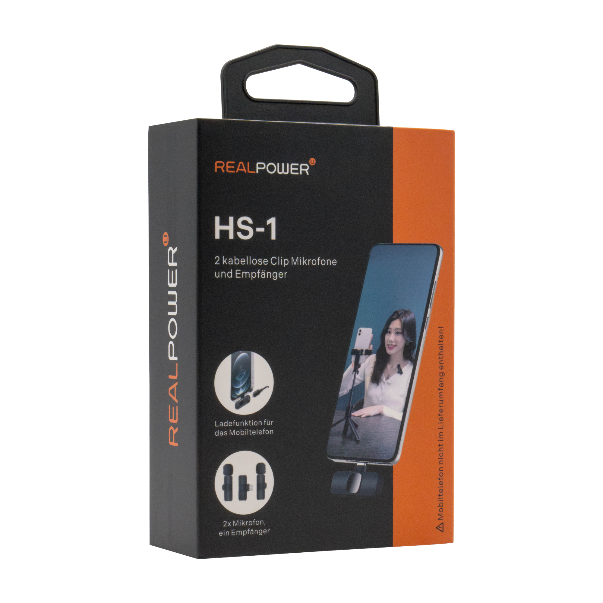 RealPower HS-1,Wireless Microphone,2 Mikrofone,1 Empfänger Smartphone Zubehör