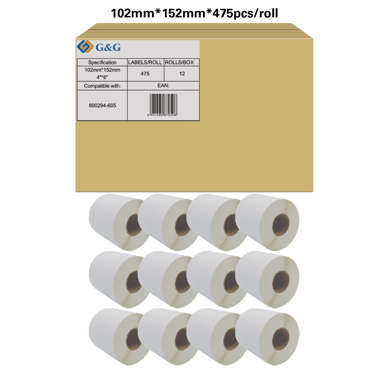 G&G Zebra 800294-605 12x475 TT-Etiketten 102x152mm perf. Druckerzubehör