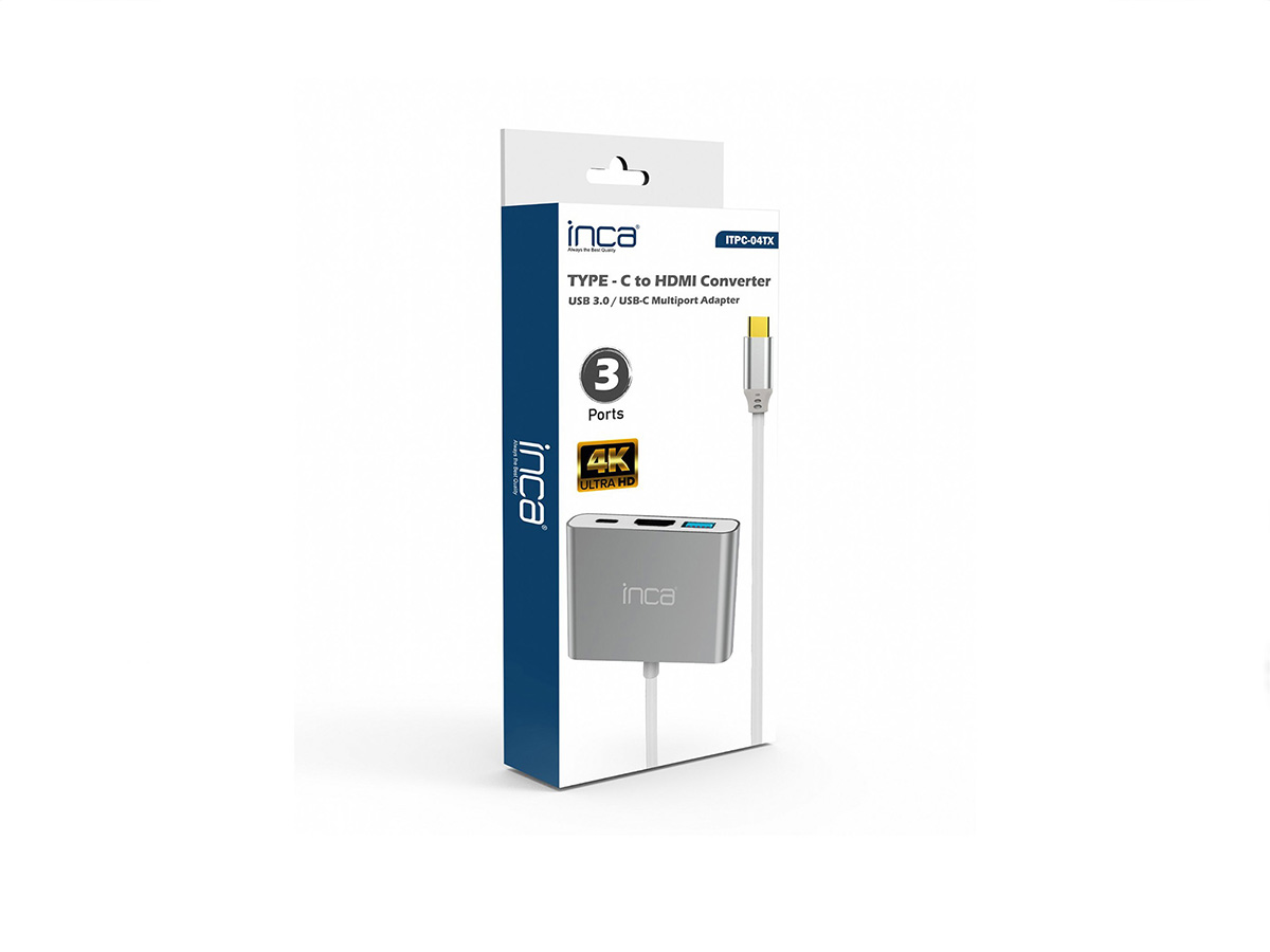 INCA Adapter USB-C->2xHDMI/USB-C3.0/USB-A2.0/PD 100W    weiß HDMI-Adapter